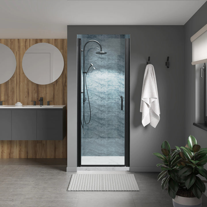 30" W x 72" H Pivot Shower Door Matte Black Frosted Glass Shower Door with Handle