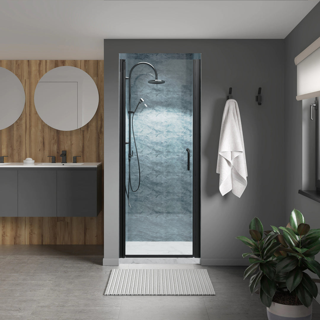 30" W x 72" H Pivot Shower Door Matte Black Frosted Glass Shower Door with Handle