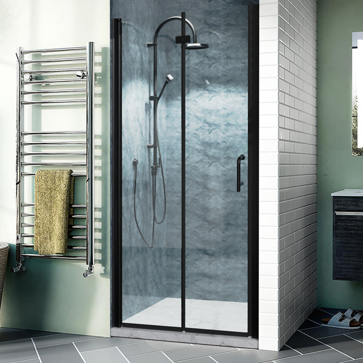 36-37 1/2" W x 72" H Bifold Semi-Frameless Swing Shower Door in Black 36 Wide Shower Door