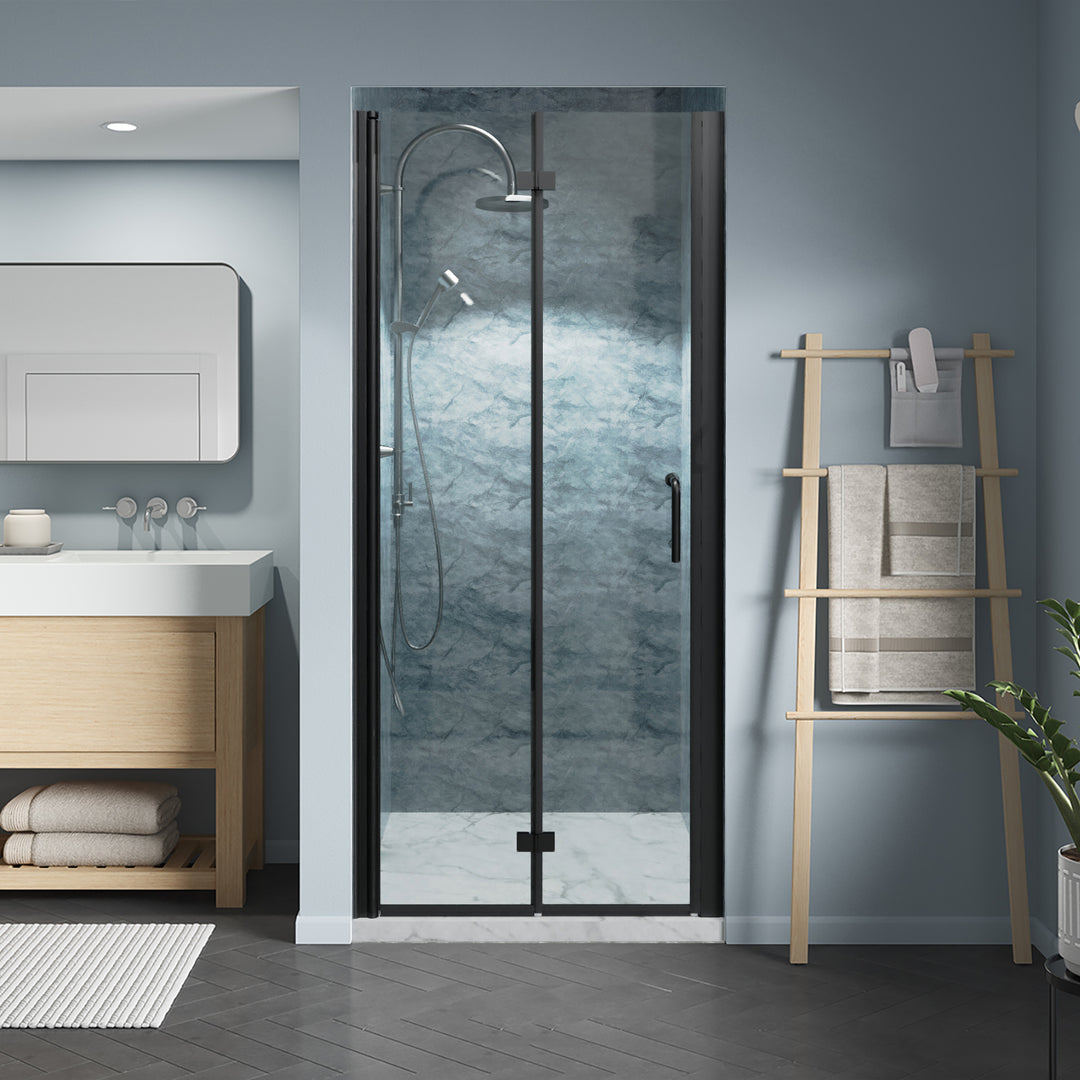 32" W x 72" H Semi-Frameless Hinged Bi-Fold Folding Shower Door in Matte Black