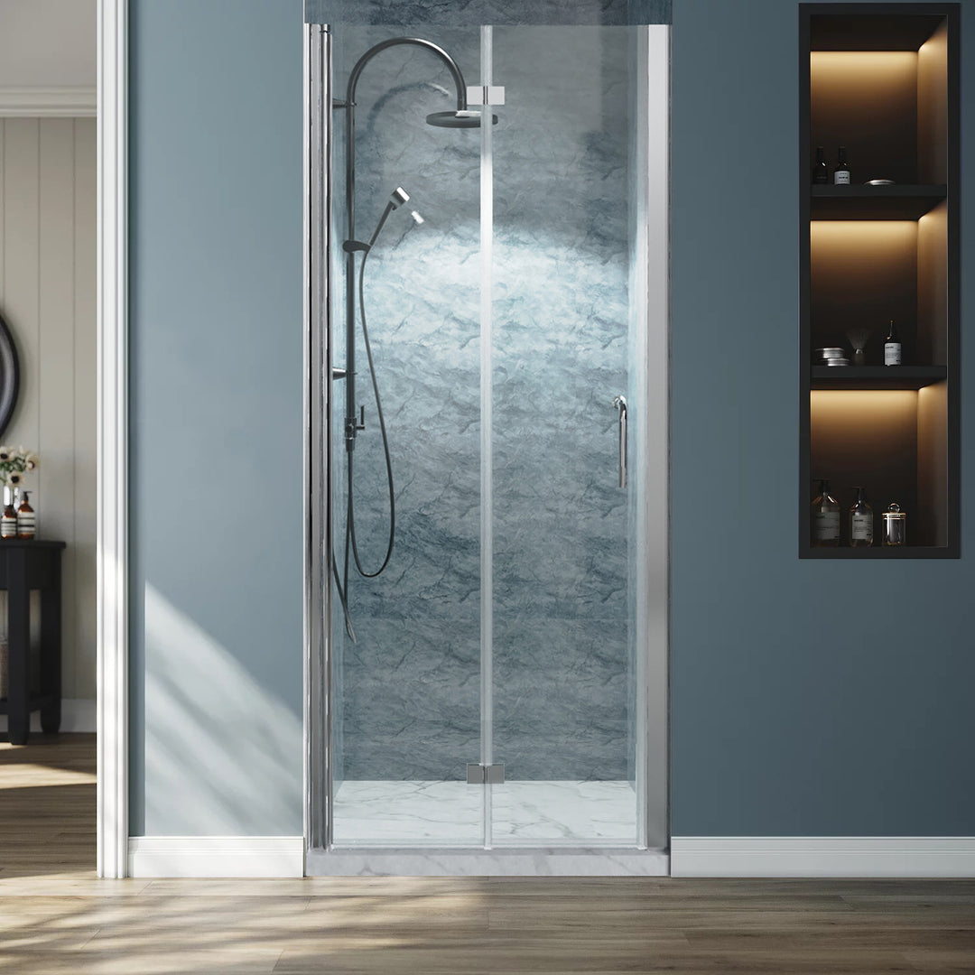 32" W x 72" H Semi-Frameless Hinged Bi-Fold Shower Door in Chrome