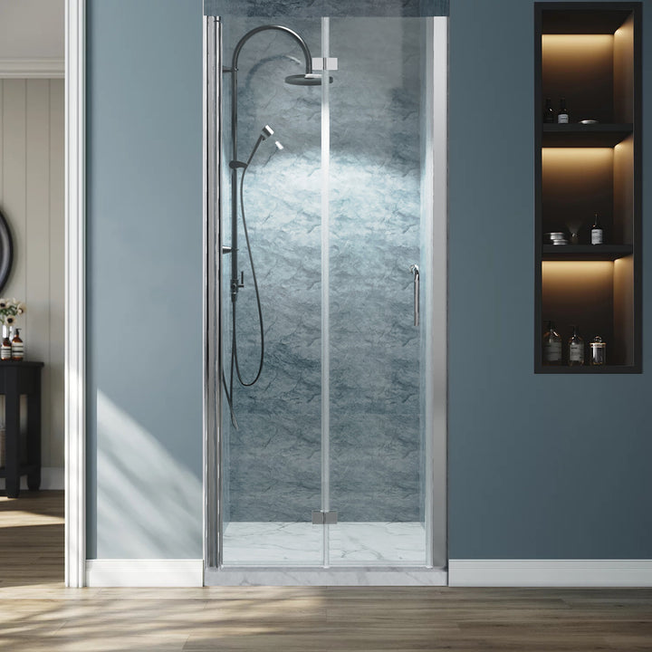 32" W x 72" H Semi-Frameless Hinged Bi-Fold Shower Door in Chrome