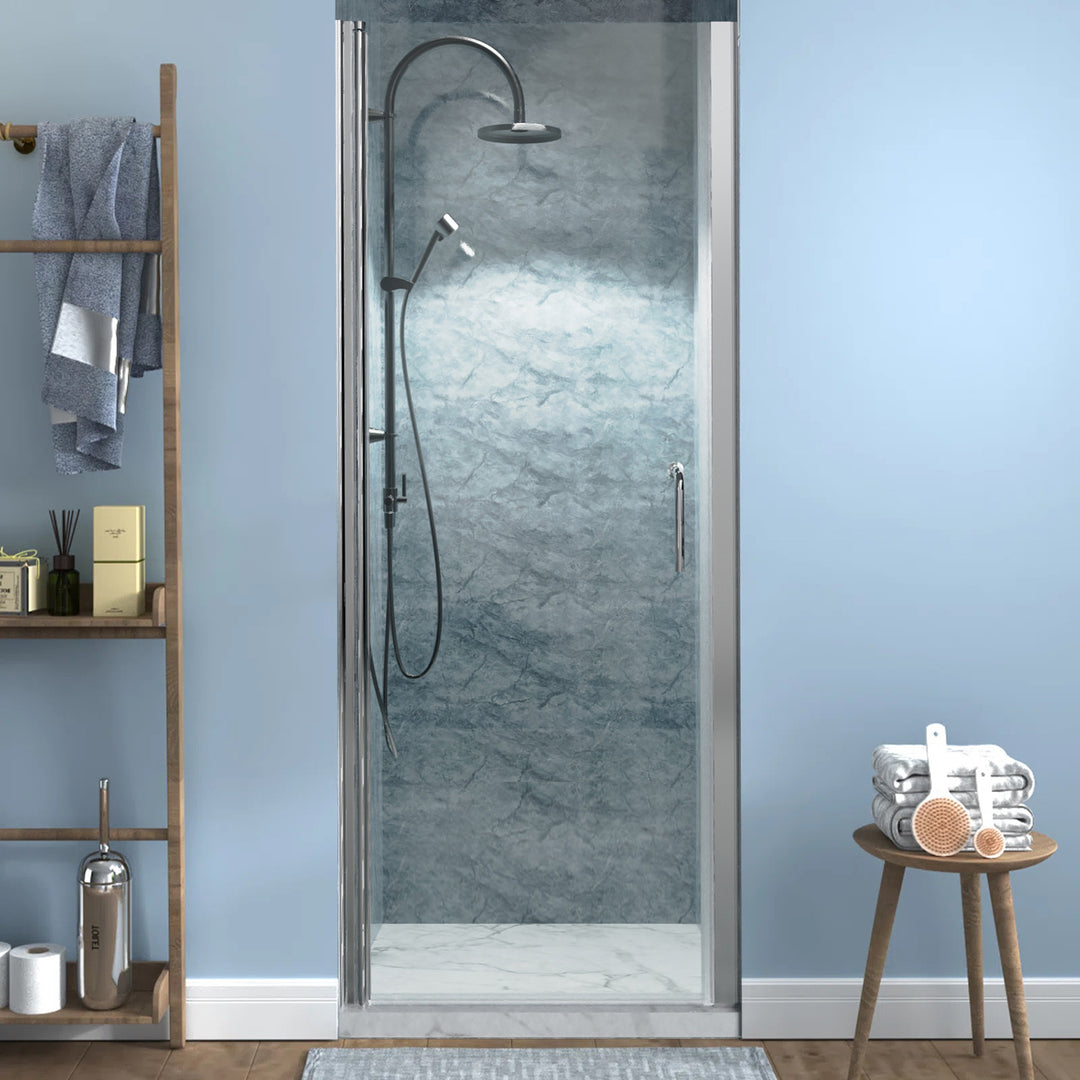 30" W x 72" H Pivot Shower Door Semi-Frameless Chrome Hinged Glass Shower Door with Handle