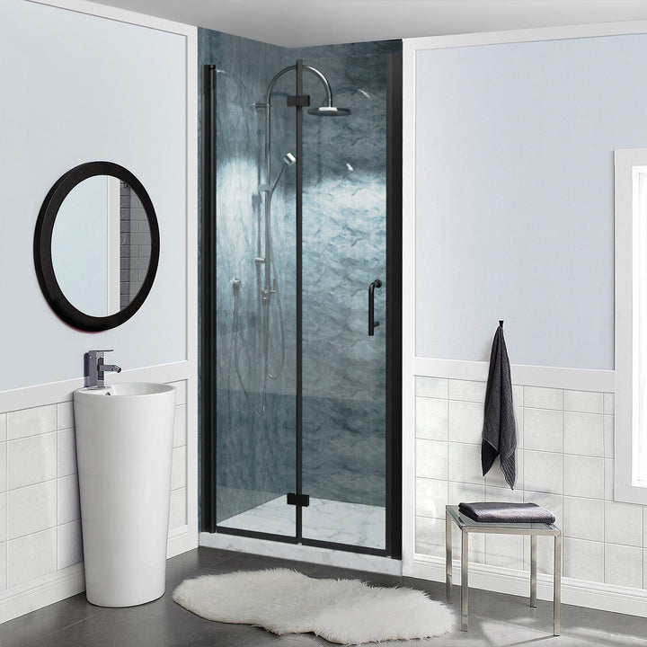32" W x 72" H Semi-Frameless Hinged Bi-Fold Folding Shower Door in Matte Black