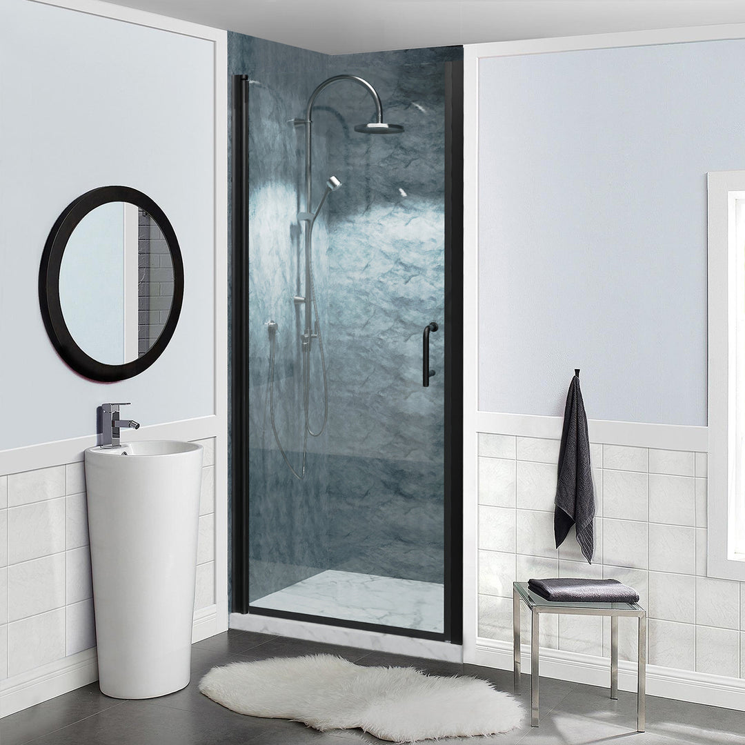 32" W x 72" H Pivot Shower Door Matte Black Frosted Glass Shower Door with Handle