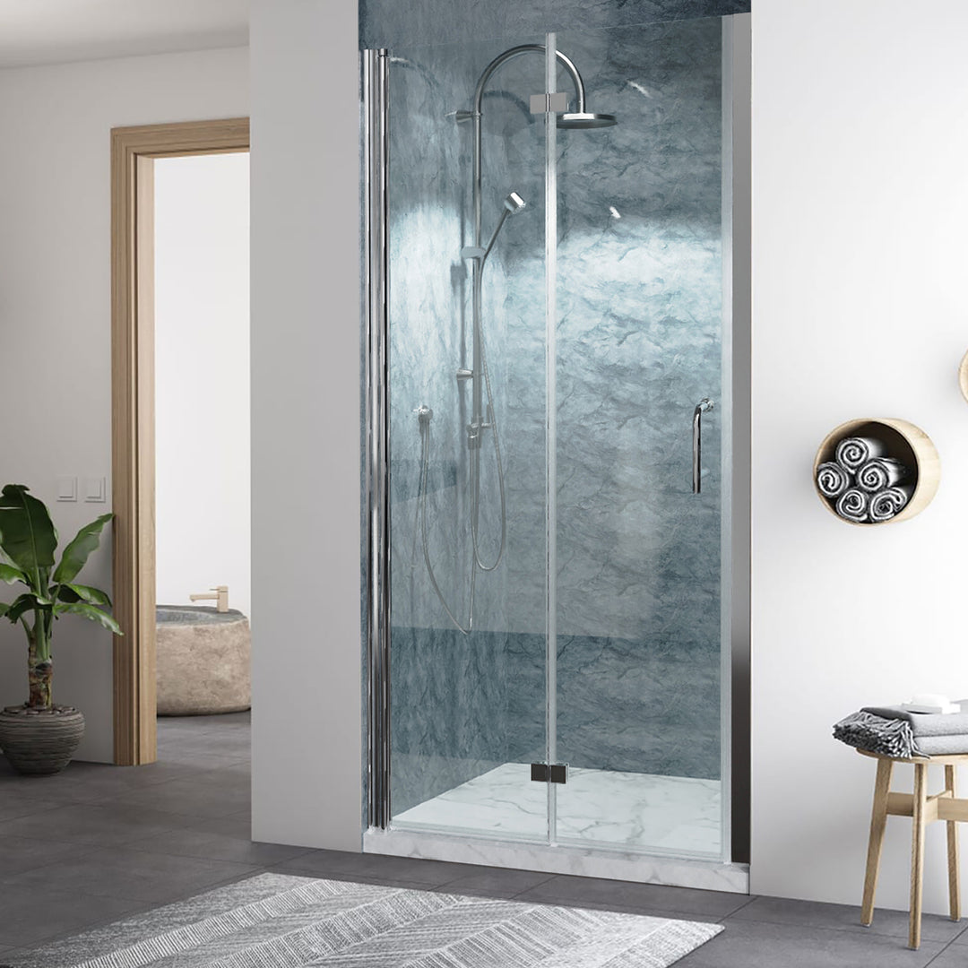 36" W x 72" H Bifold Semi-Frameless Swing Shower Door in Chrome