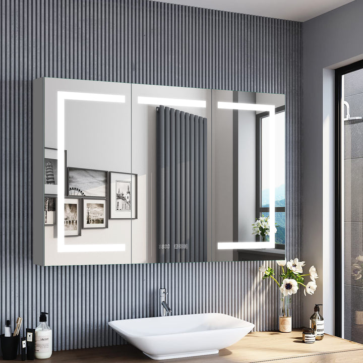 48" W x 32" H LED Lighted Bathroom Medicine Cabinet with Mirror Recessed or Surface