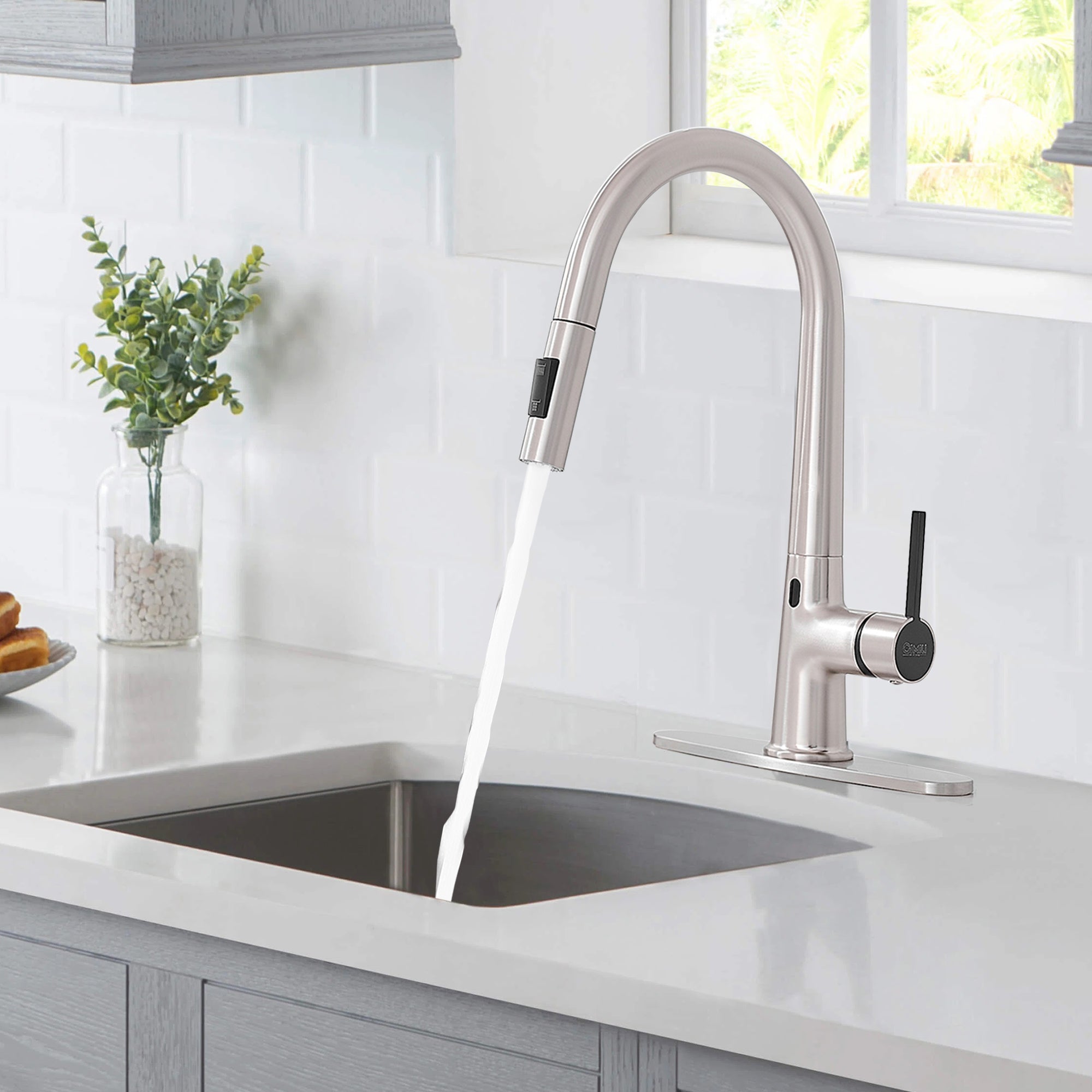 Single Handle Touchless Gooseneck Pull Down Sprayer Kitchen Faucet