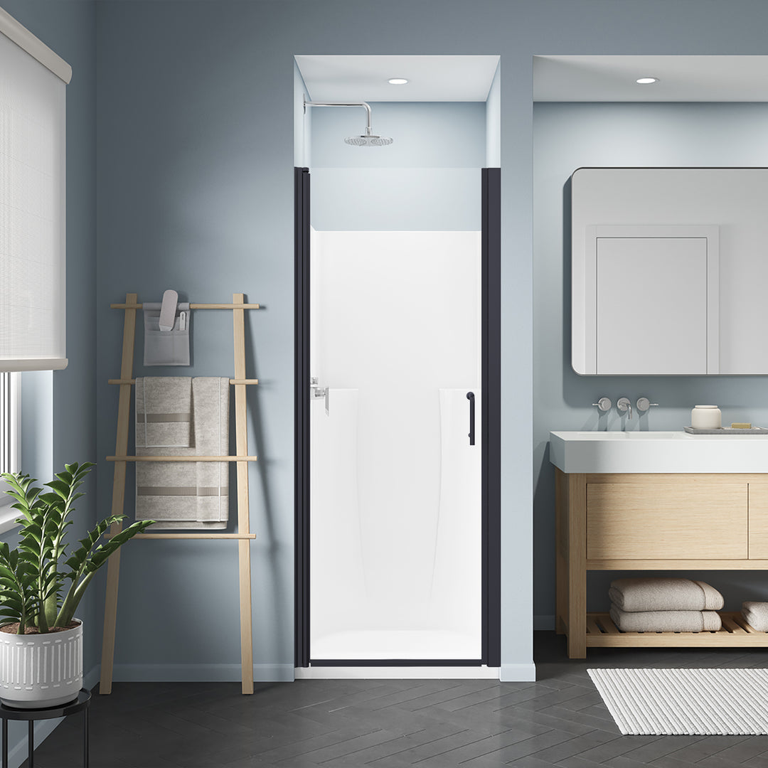 30" W x 72" H Pivot Shower Door Matte Black Frosted Glass Shower Door with Handle