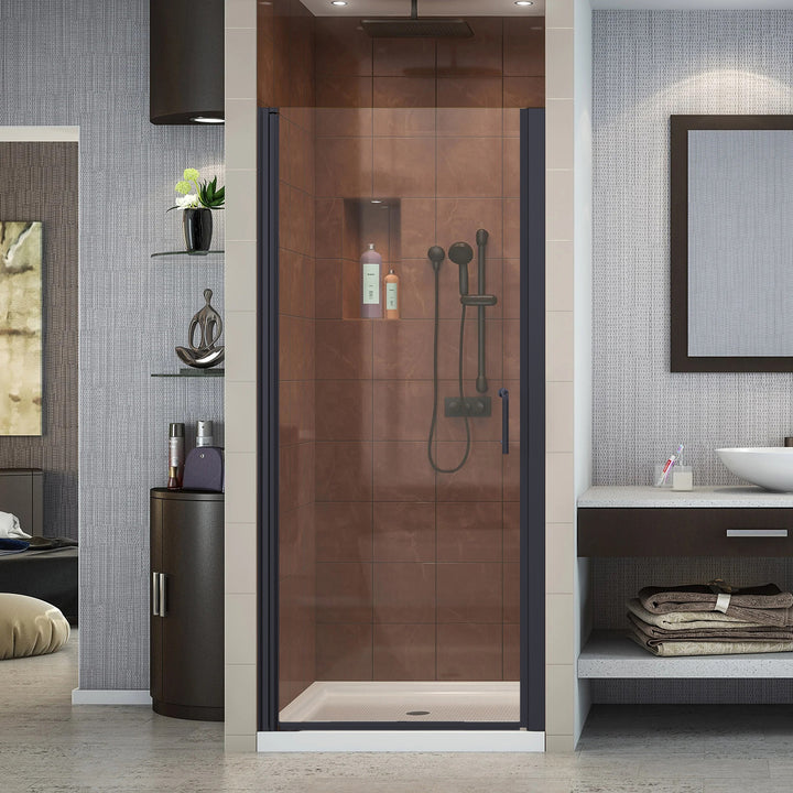 34" W x 72" H Pivot Semi-Frameless Shower Door Matte Black Frosted Glass Shower Door with Handle
