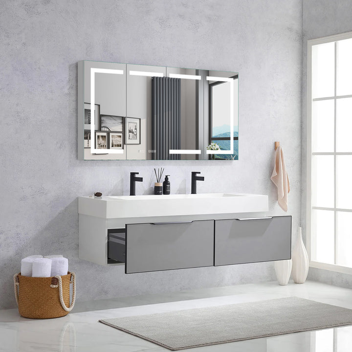 60" W x 32" H LED Lighted Bathroom Medicine Cabinet with Mirror Recessed or Surface