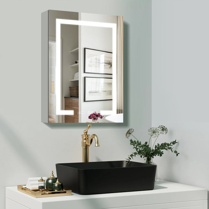 20" W x 32" H Recessed/Surface Bathroom Light Narrow Mirrored Medicine Cabinets with Outlet Right Side