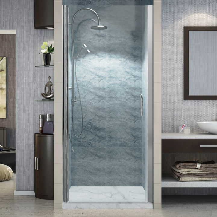 34-35 1/2" W x 72" H Hinged Pivot Semi-Frameless Shower Door in Chrome