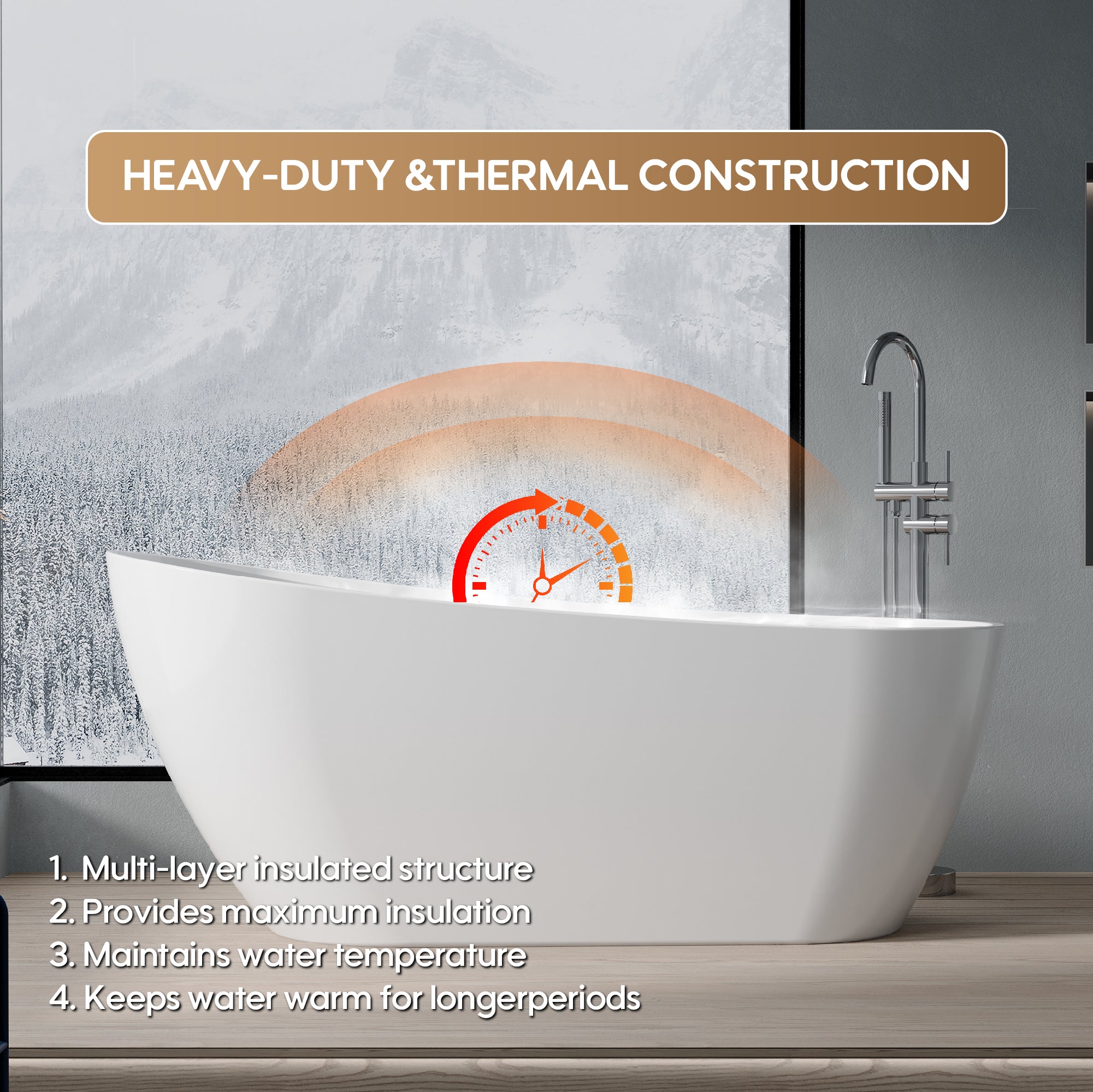 67" Freestanding Glossy White Acrylic Bathtub with Slotted Overflow