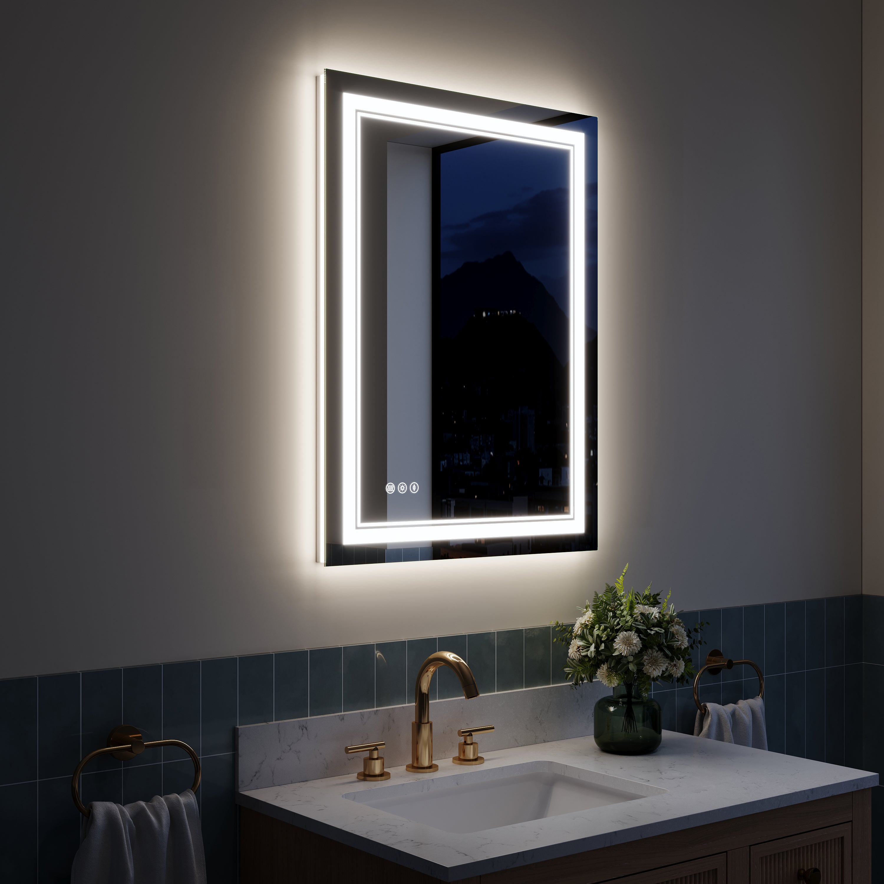 24 in. W x 32 in. H Frameless Bathroom Mirror with Lights, Frontlit & Backlit Vanity Mirror with Anti-Fog
