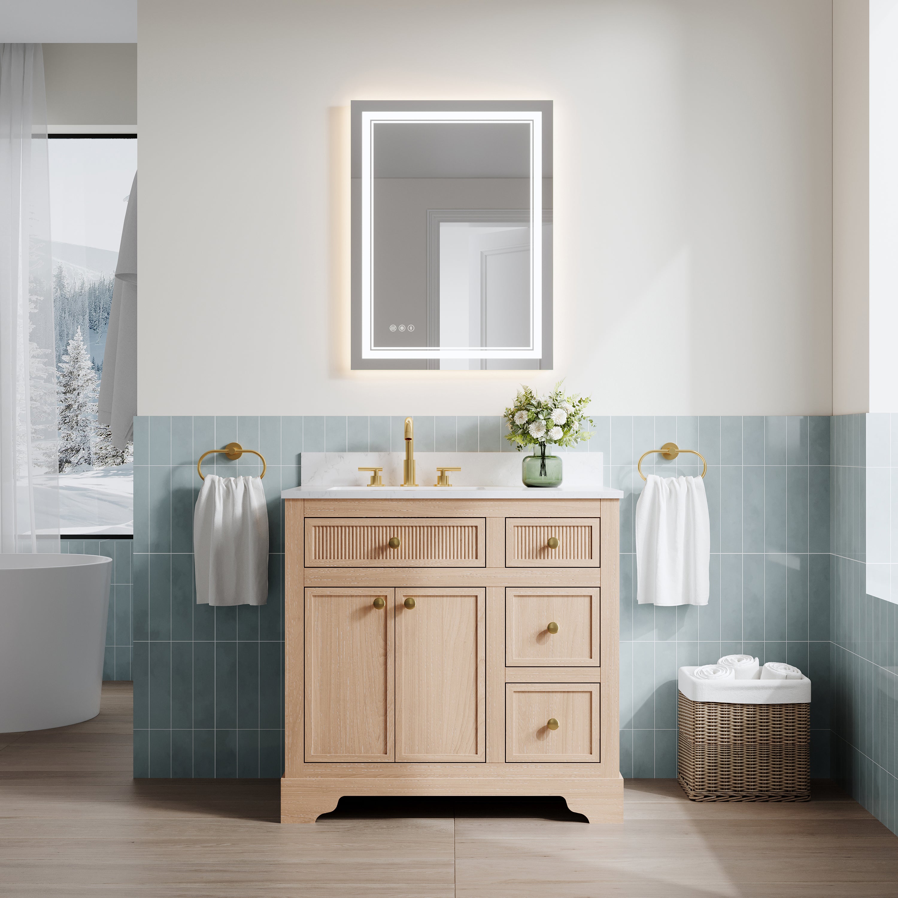 24 in. W x 32 in. H Frameless Bathroom Mirror with Lights, Frontlit & Backlit Vanity Mirror with Anti-Fog