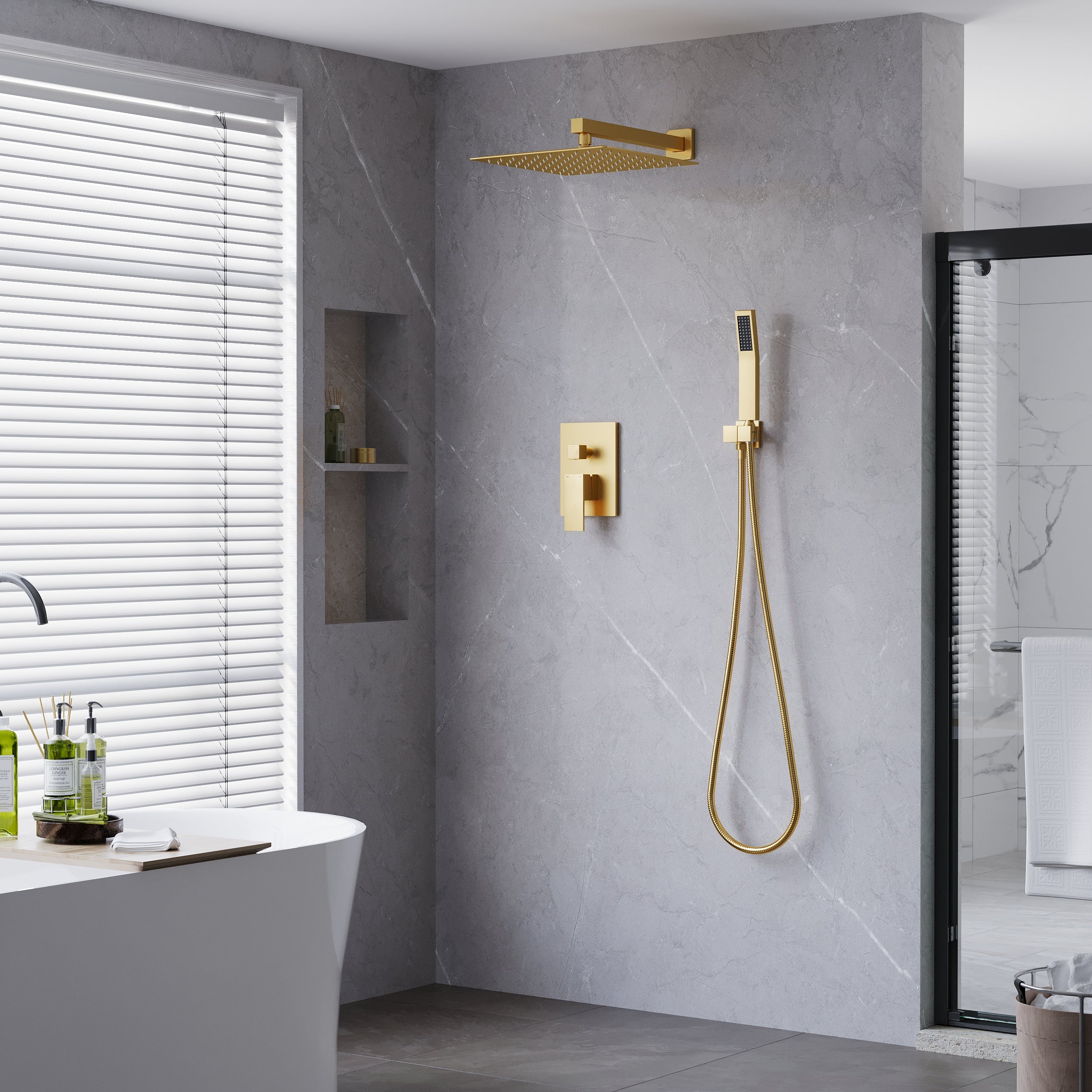 10-in Rain Shower Head Wall Mount Dual Head Built-In Shower System with with 2-way Diverter Valve Included