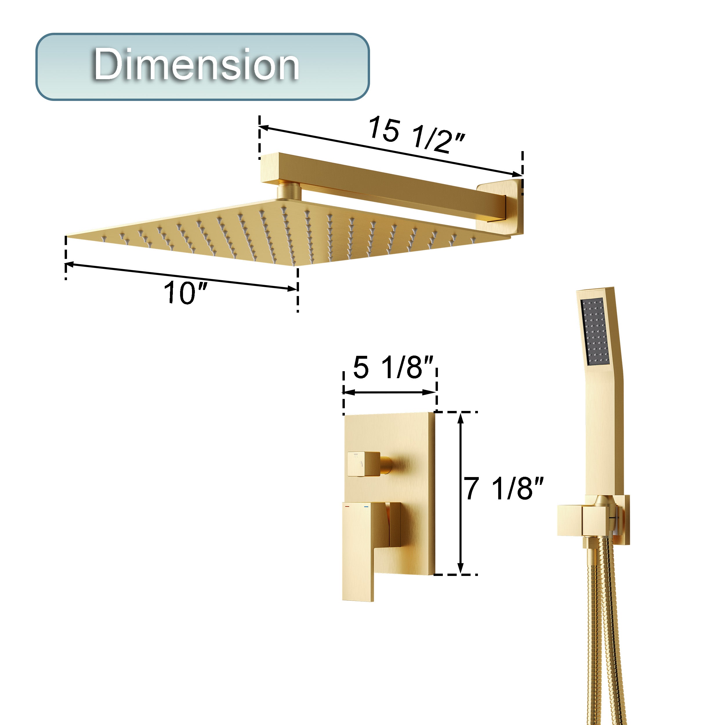 10-in Rain Shower Head Wall Mount Dual Head Built-In Shower System with with 2-way Diverter Valve Included