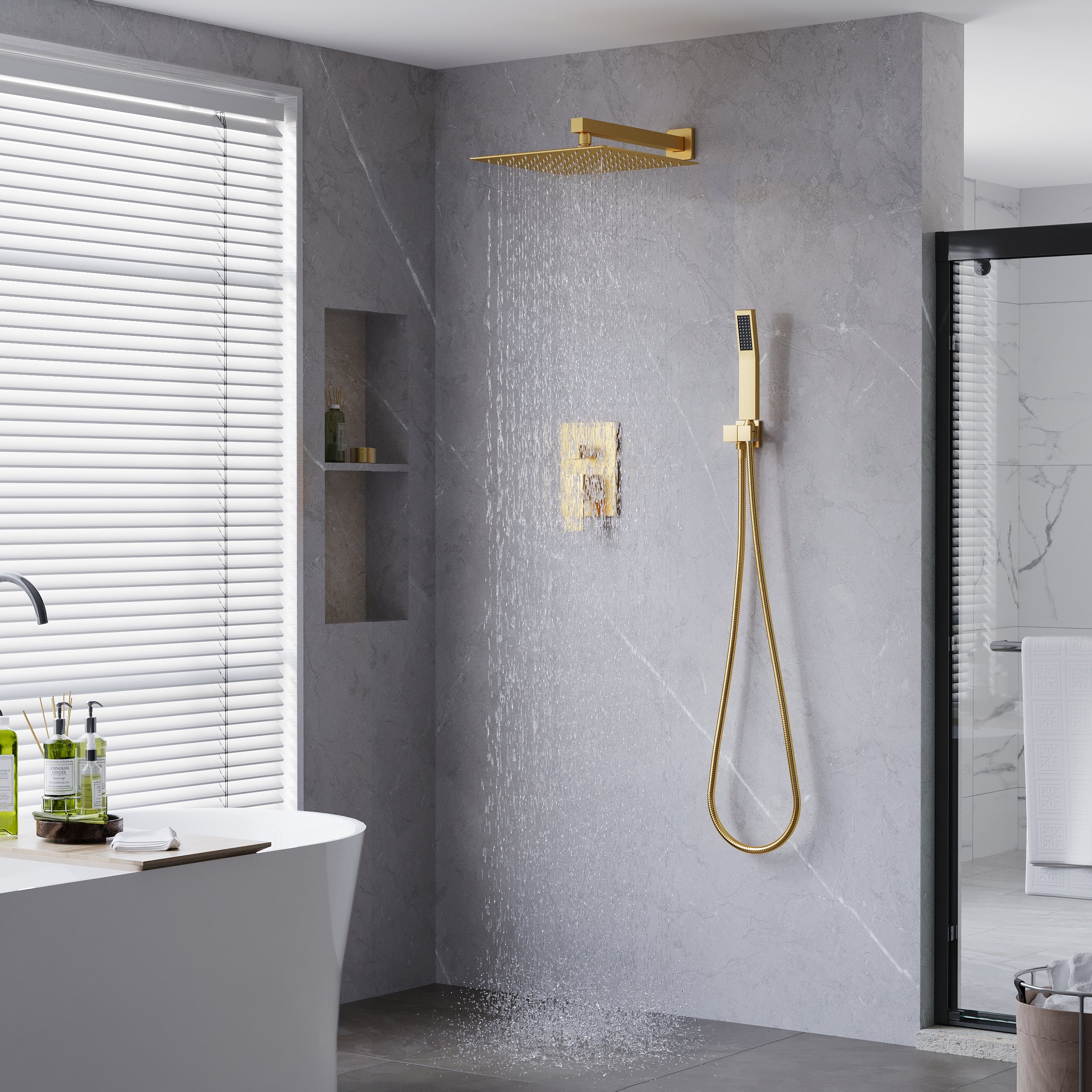 10-in Rain Shower Head Wall Mount Dual Head Built-In Shower System with with 2-way Diverter Valve Included
