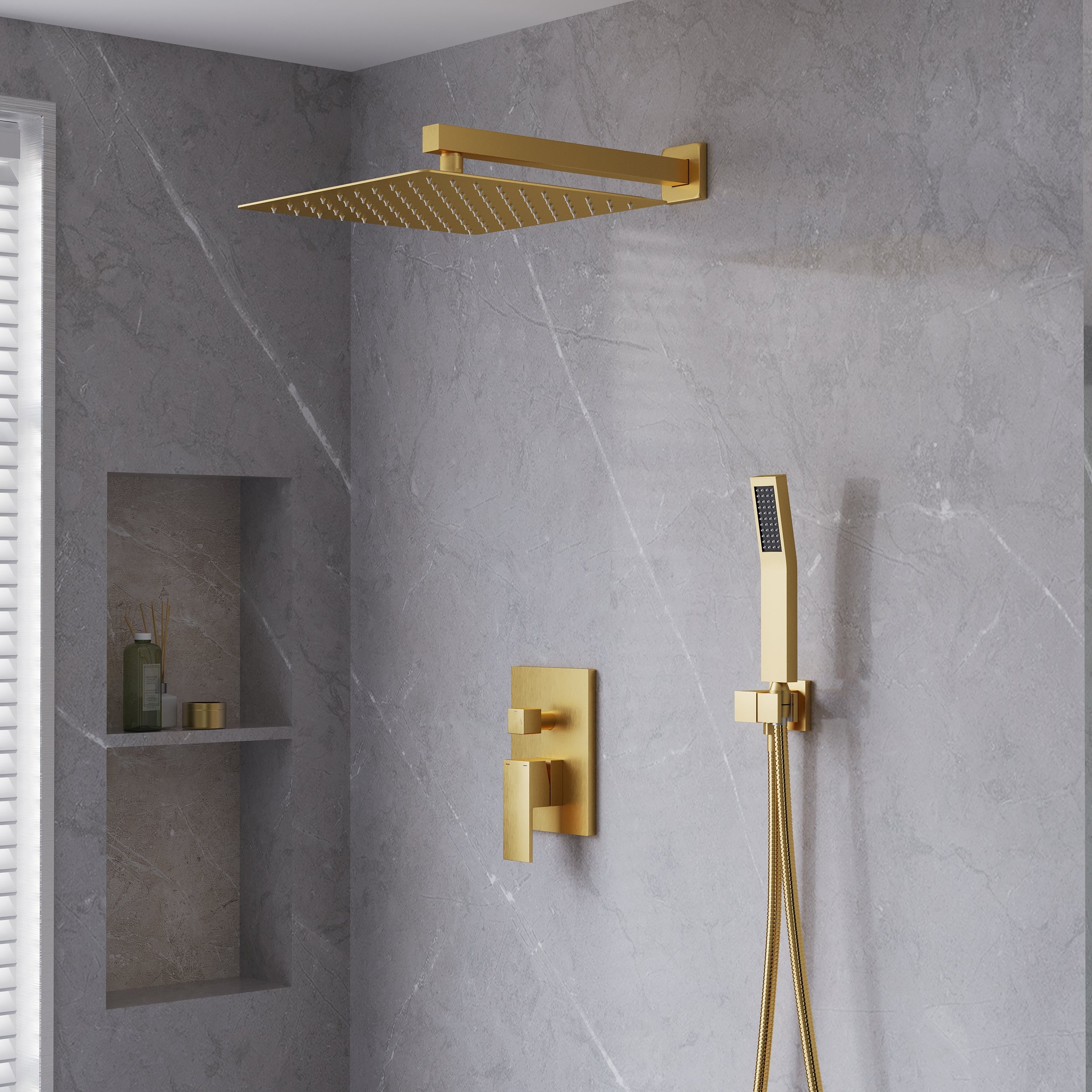 10-in Rain Shower Head Wall Mount Dual Head Built-In Shower System with with 2-way Diverter Valve Included