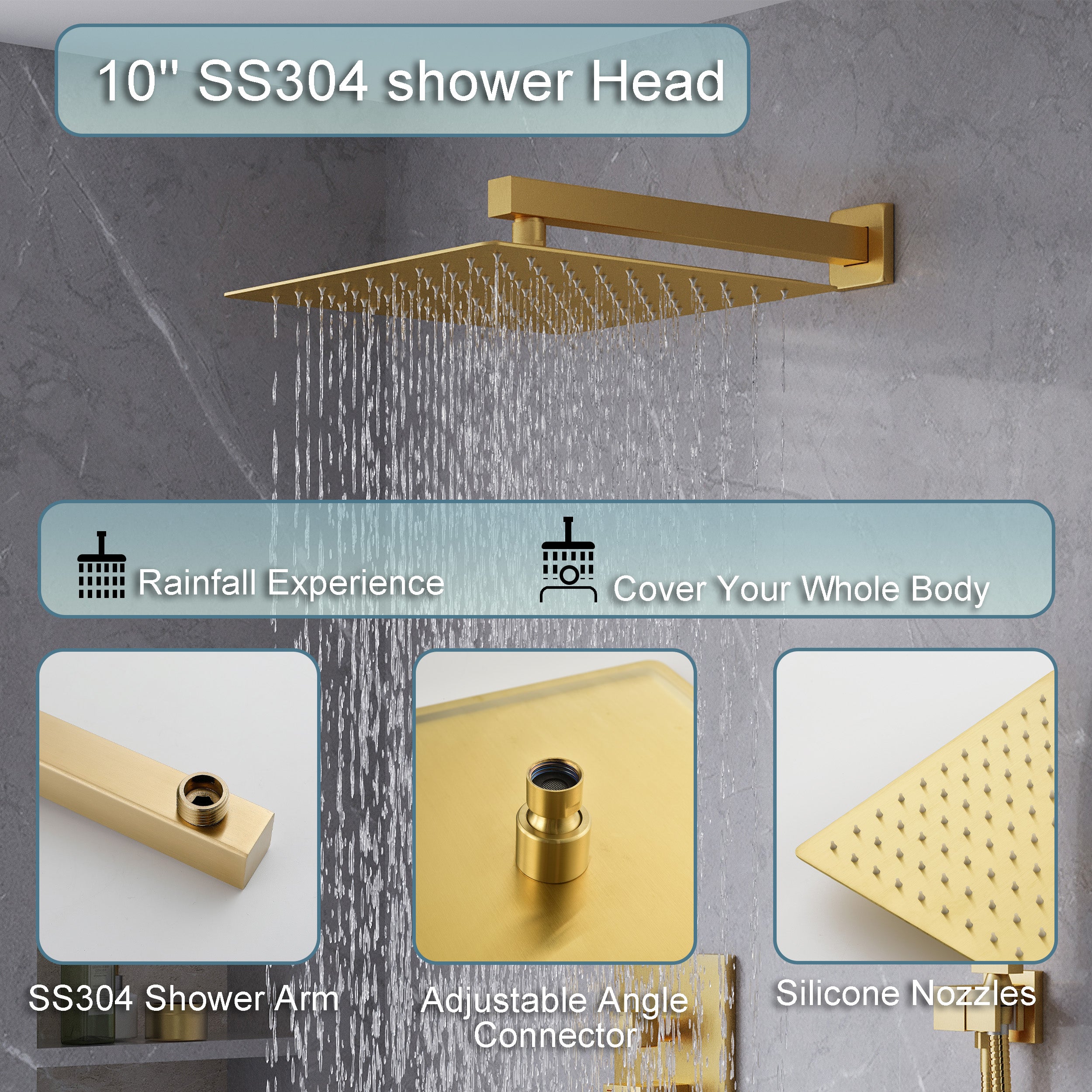 10-in Rain Shower Head Wall Mount Dual Head Built-In Shower System with with 2-way Diverter Valve Included