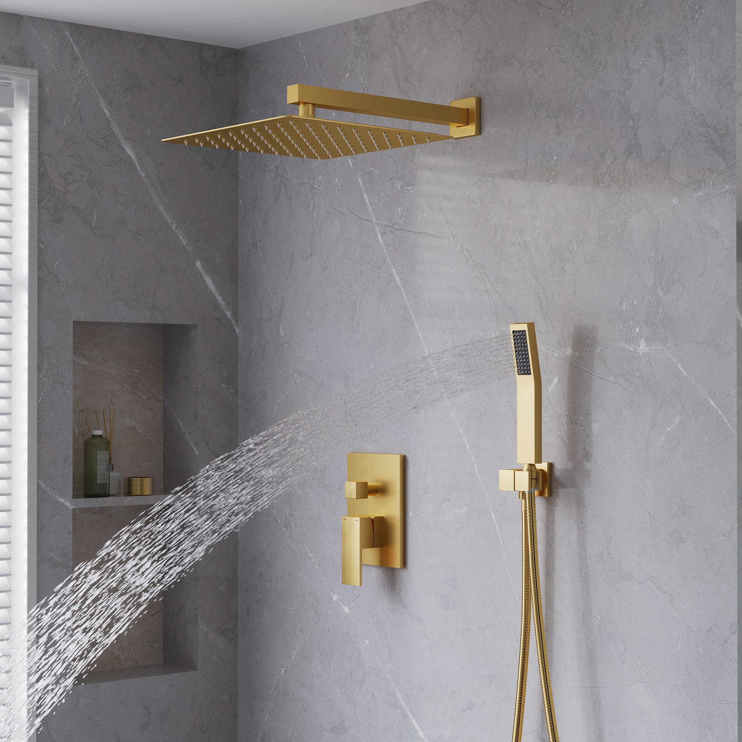 10-in Rain Shower Head Wall Mount Dual Head Built-In Shower System with with 2-way Diverter Valve Included