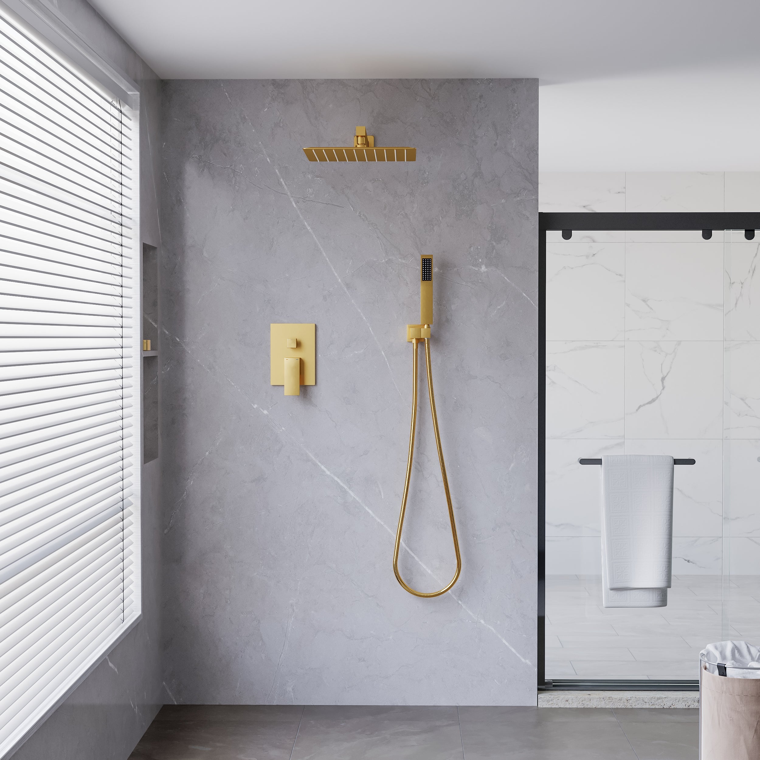 10-in Rain Shower Head Wall Mount Dual Head Built-In Shower System with with 2-way Diverter Valve Included