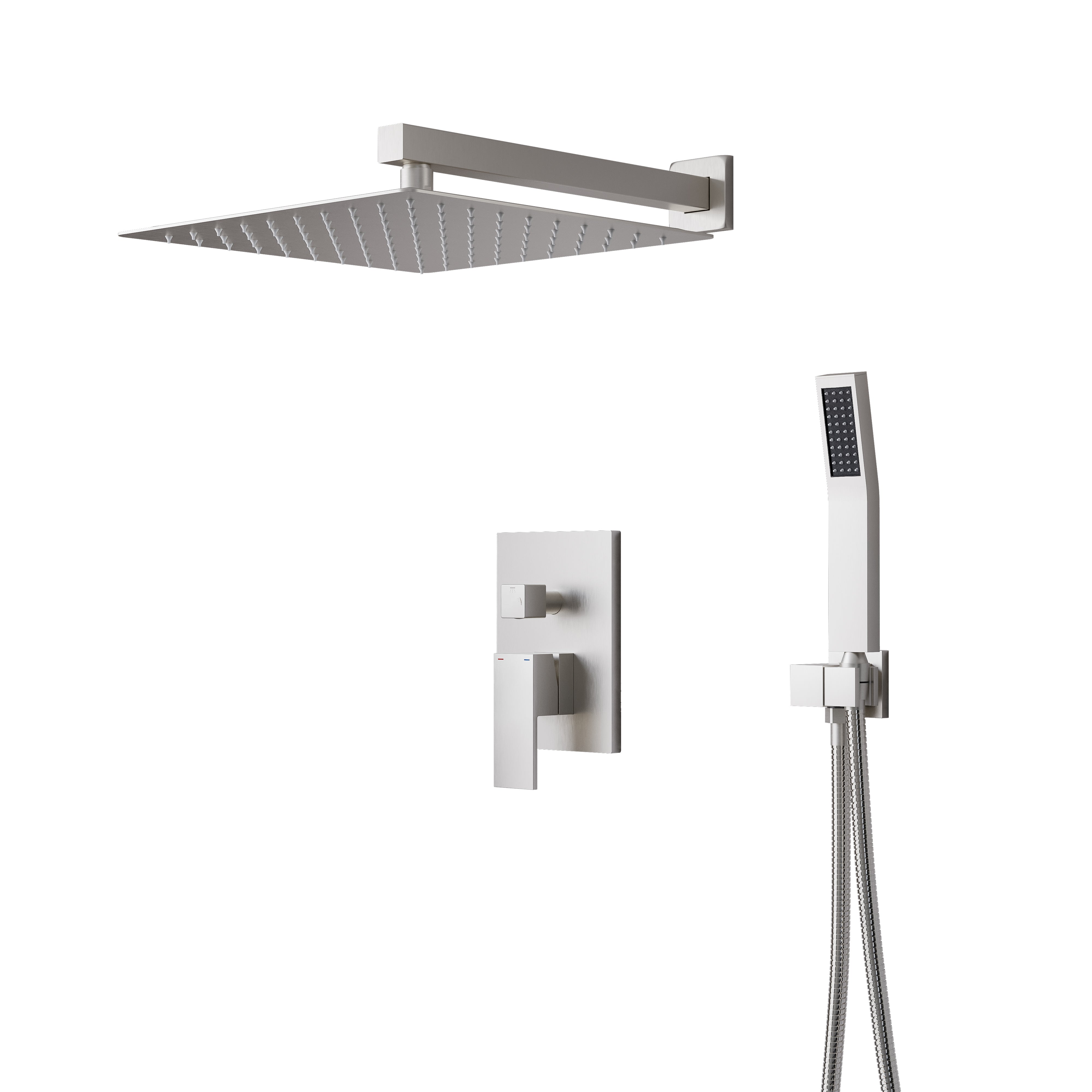 10-in Rain Shower Head Wall Mount Dual Head Built-In Shower System with with 2-way Diverter Valve Included