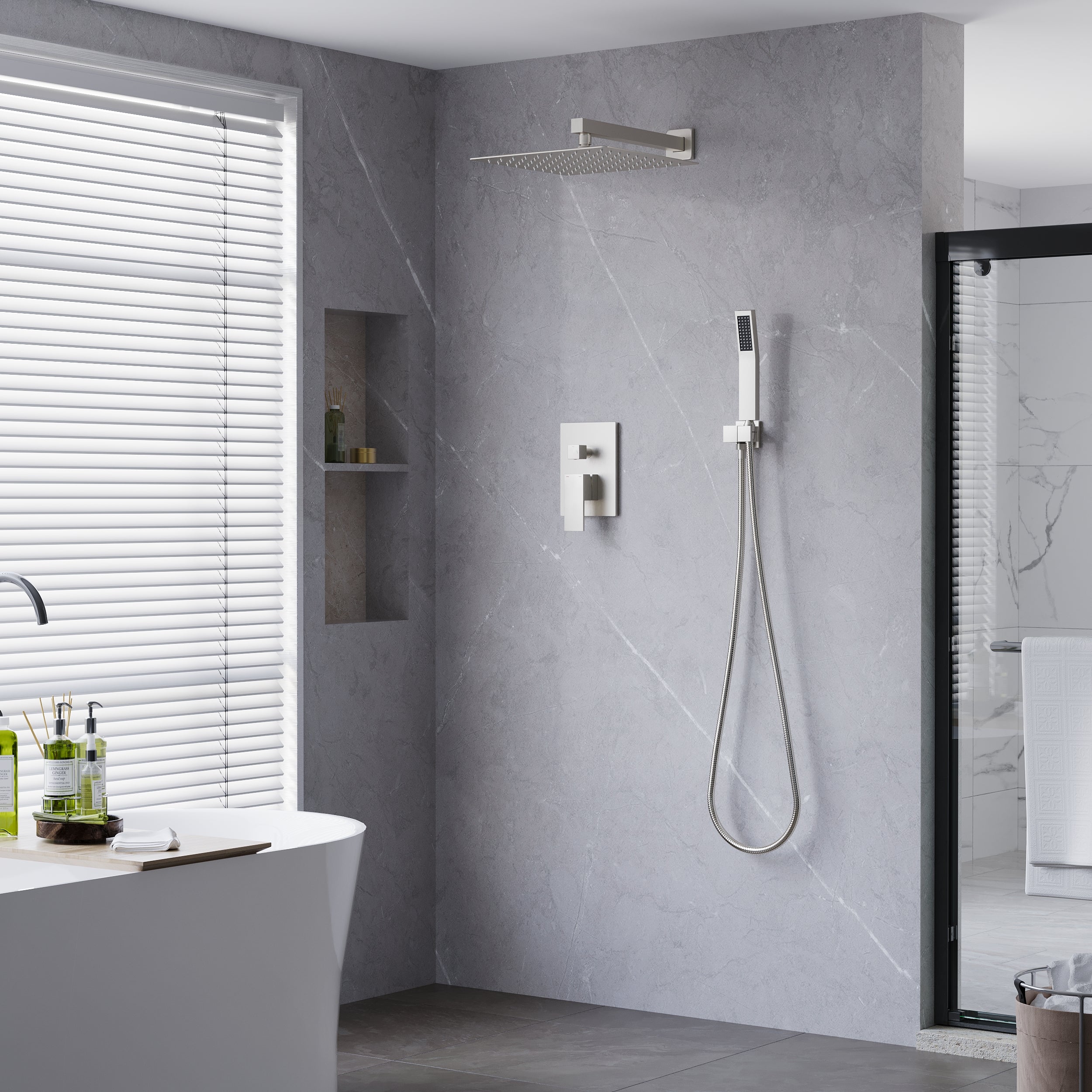 10-in Rain Shower Head Wall Mount Dual Head Built-In Shower System with with 2-way Diverter Valve Included