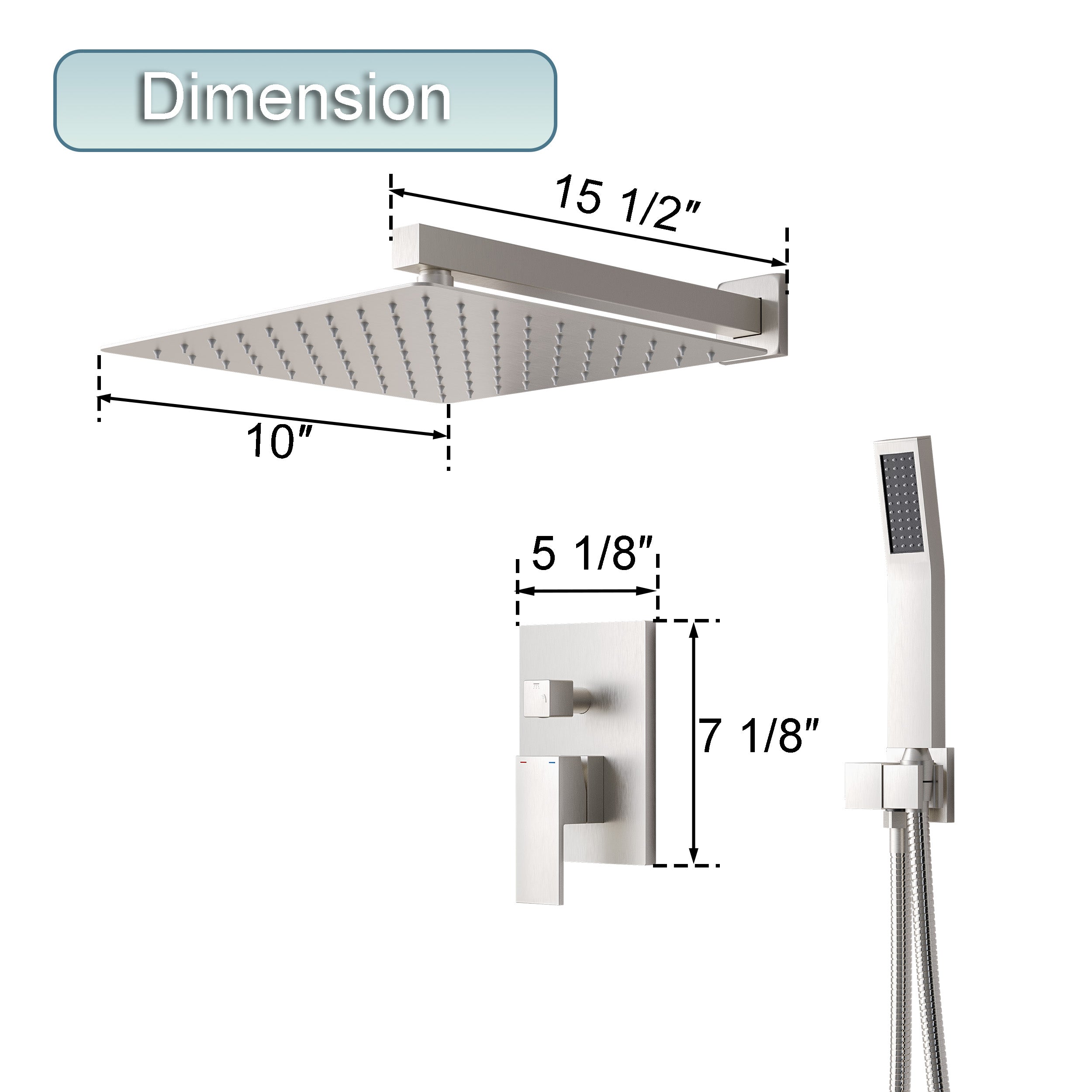 10-in Rain Shower Head Wall Mount Dual Head Built-In Shower System with with 2-way Diverter Valve Included