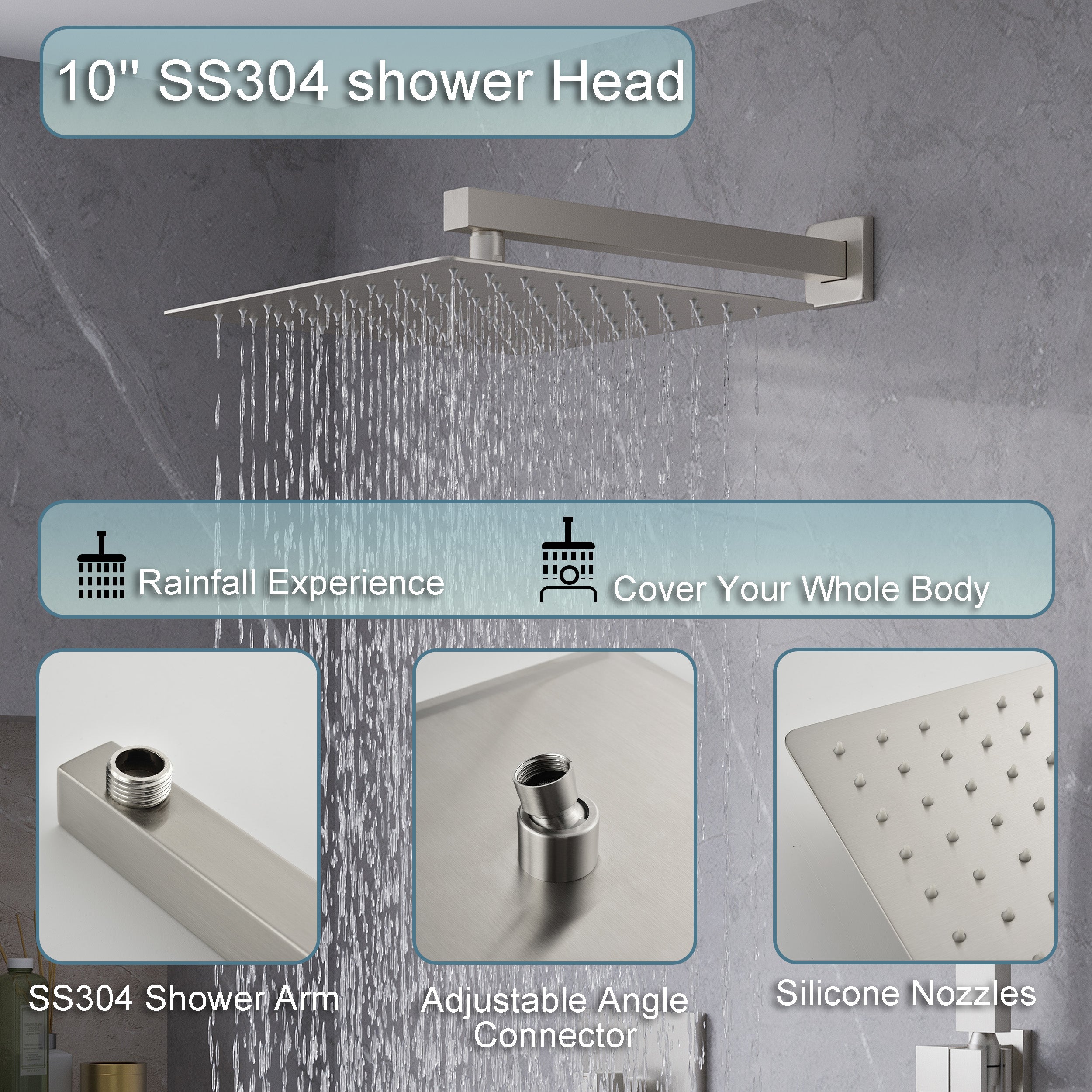 10-in Rain Shower Head Wall Mount Dual Head Built-In Shower System with with 2-way Diverter Valve Included