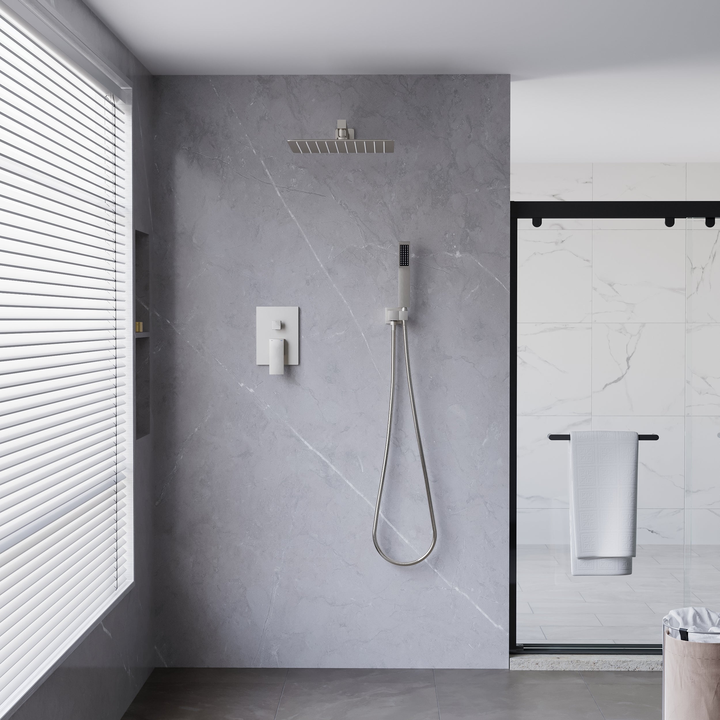 10-in Rain Shower Head Wall Mount Dual Head Built-In Shower System with with 2-way Diverter Valve Included