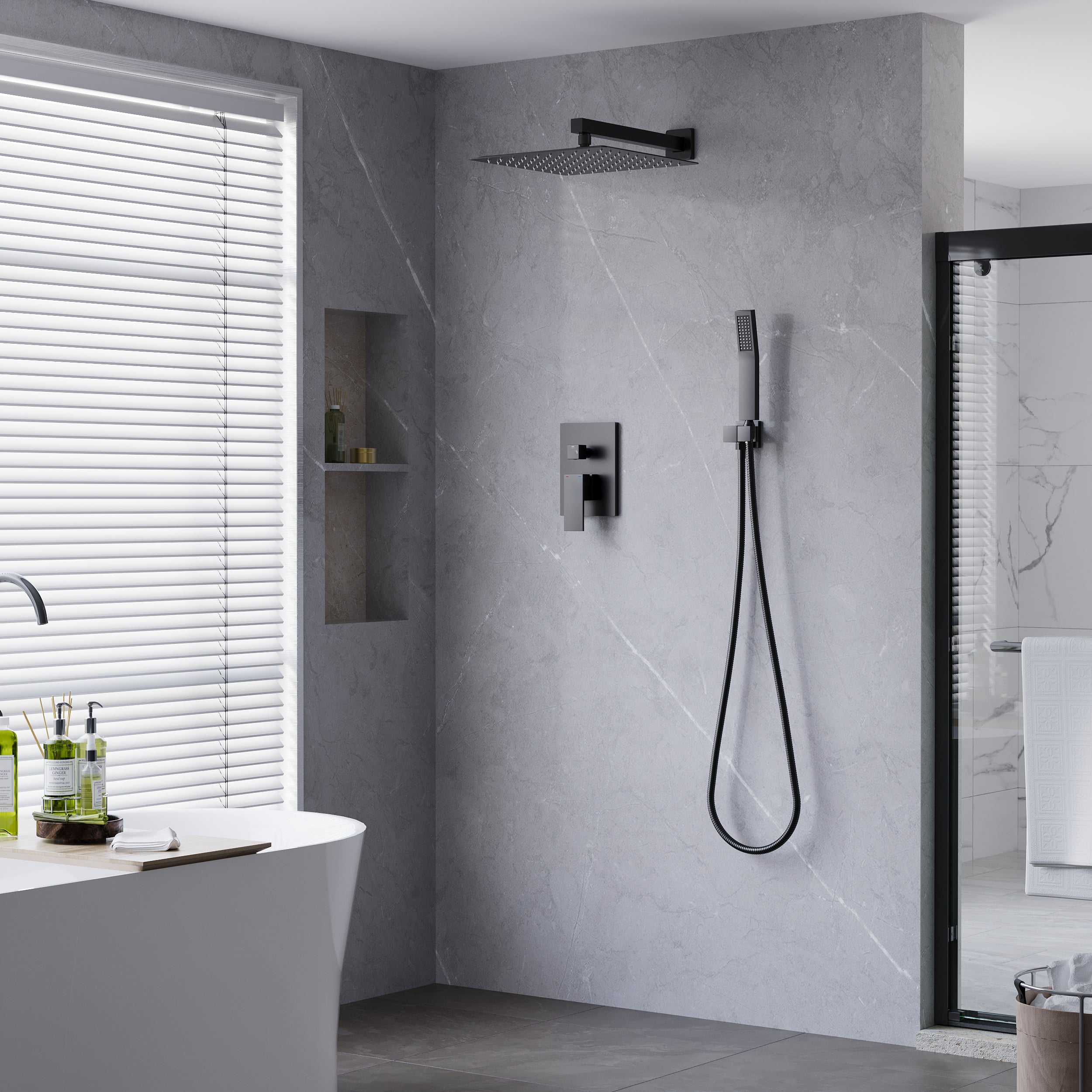 10-in Rain Shower Head Wall Mount Dual Head Built-In Shower System with with 2-way Diverter Valve Included