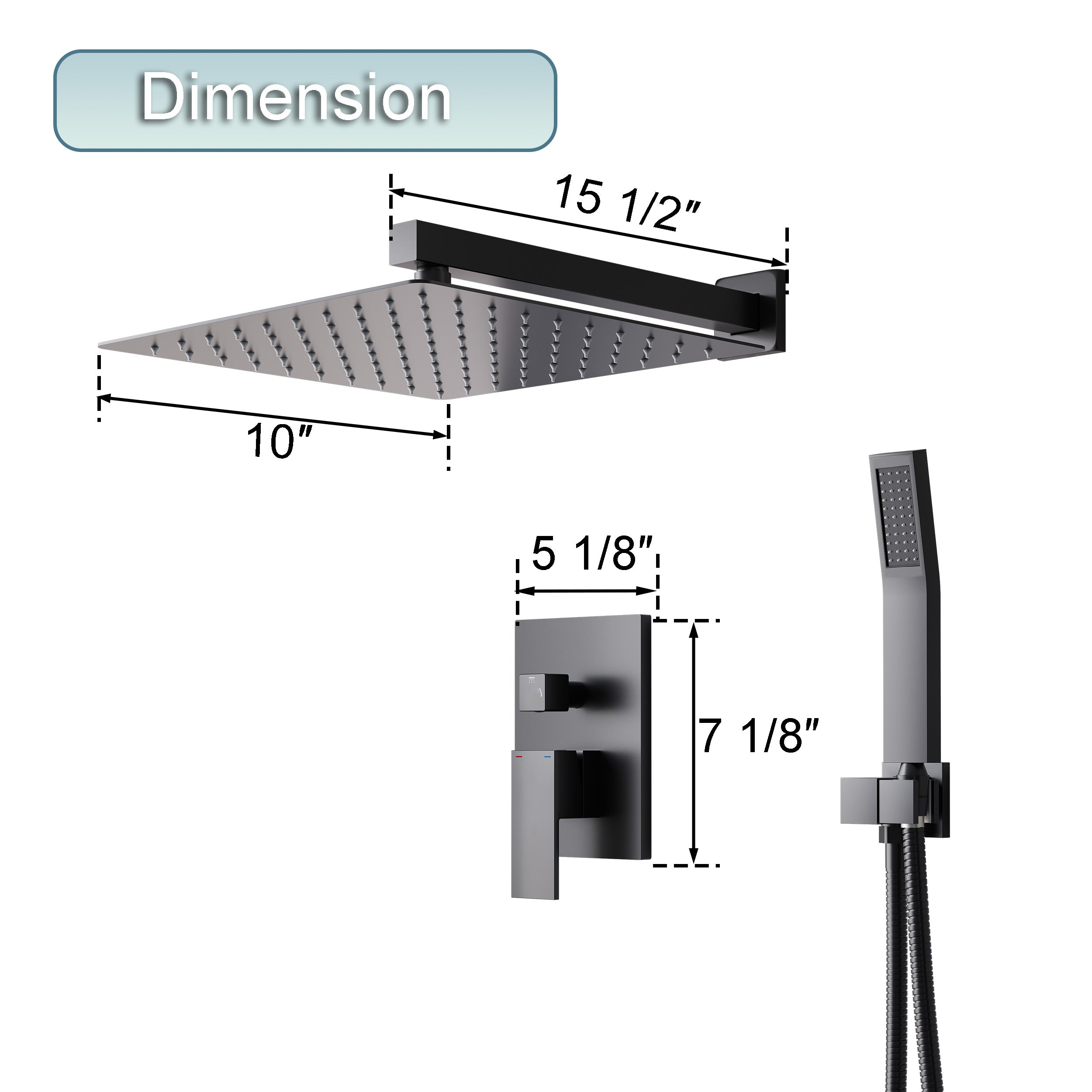 10-in Rain Shower Head Wall Mount Dual Head Built-In Shower System with with 2-way Diverter Valve Included