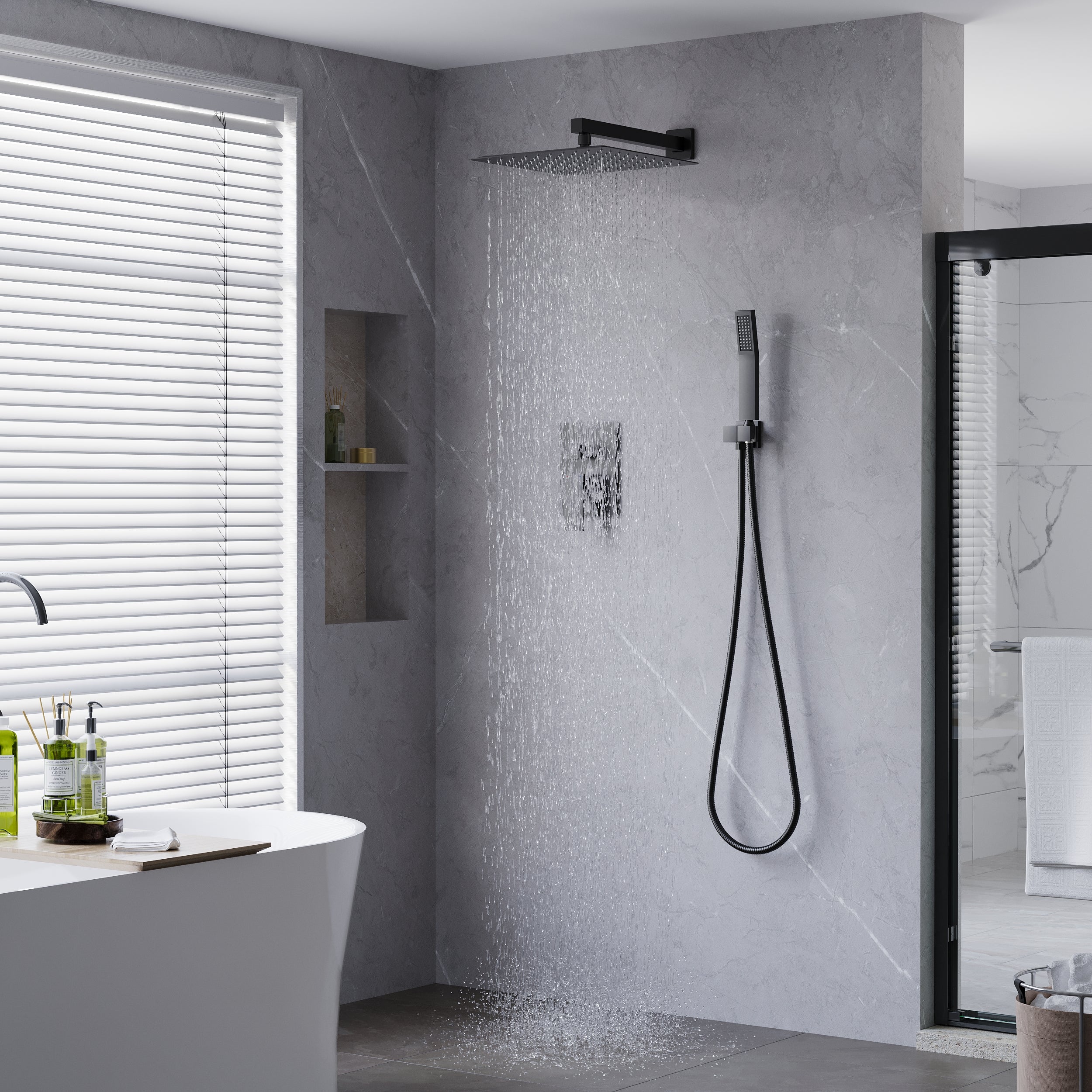 10-in Rain Shower Head Wall Mount Dual Head Built-In Shower System with with 2-way Diverter Valve Included