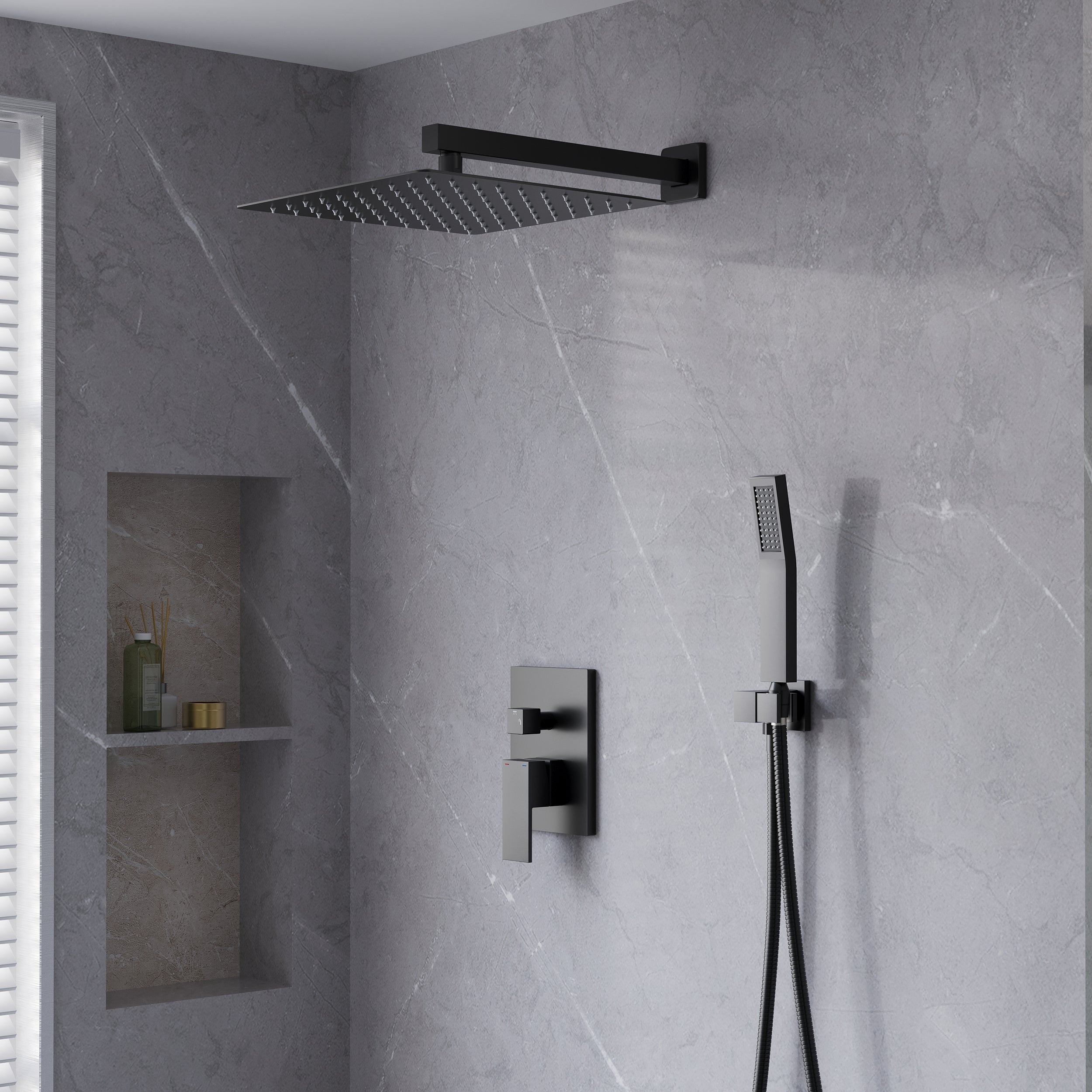10-in Rain Shower Head Wall Mount Dual Head Built-In Shower System with with 2-way Diverter Valve Included