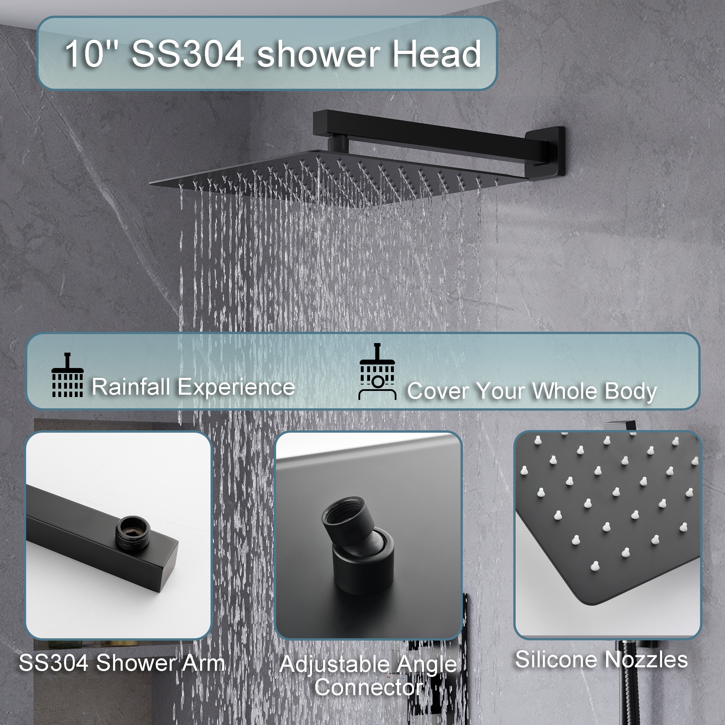 10-in Rain Shower Head Wall Mount Dual Head Built-In Shower System with with 2-way Diverter Valve Included