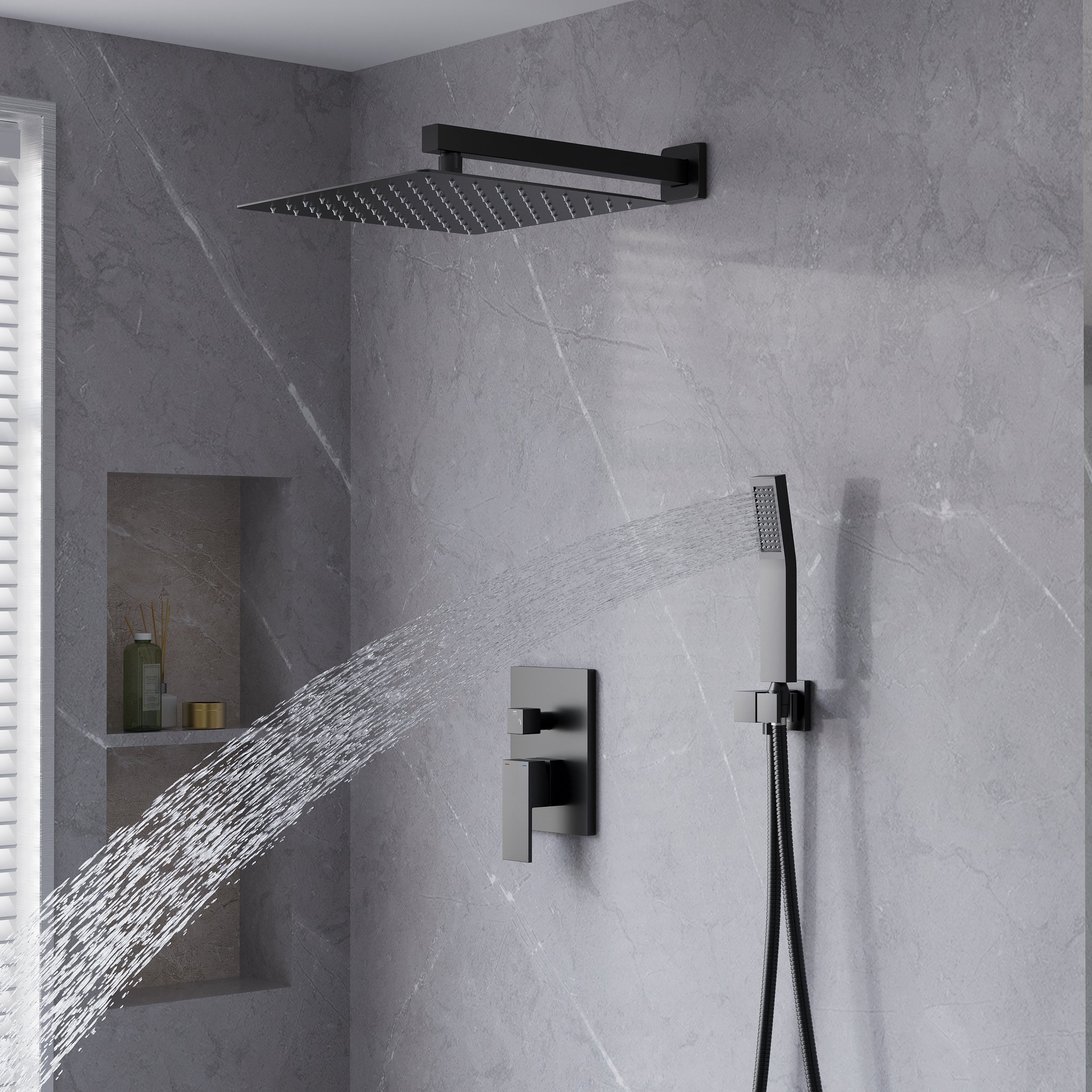 10-in Rain Shower Head Wall Mount Dual Head Built-In Shower System with with 2-way Diverter Valve Included