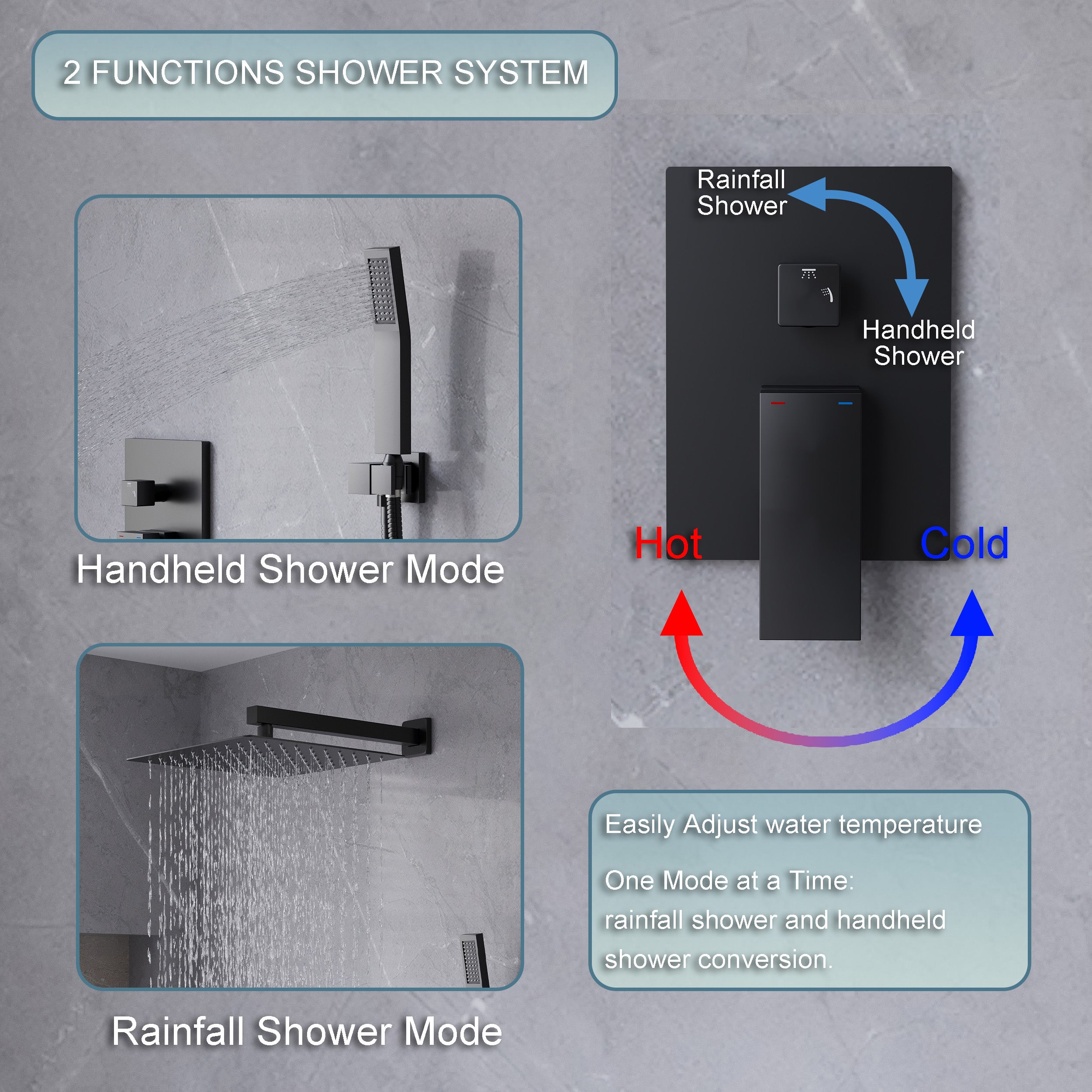 10-in Rain Shower Head Wall Mount Dual Head Built-In Shower System with with 2-way Diverter Valve Included