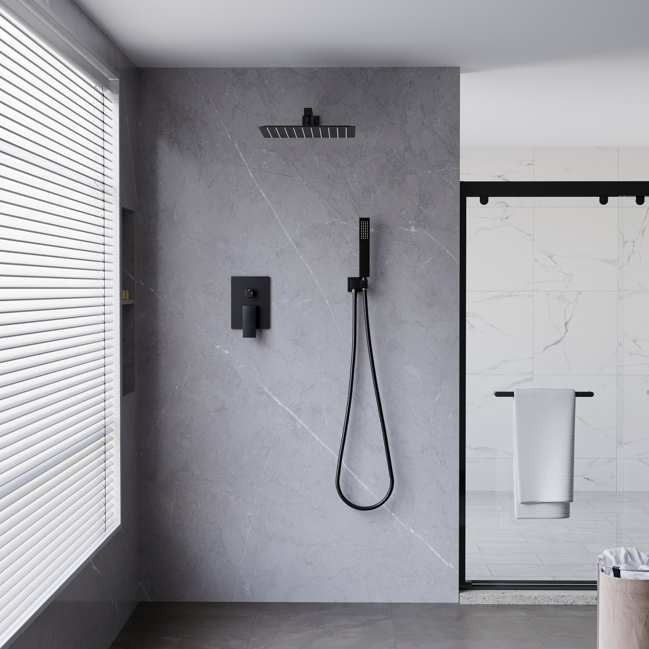 10-in Rain Shower Head Wall Mount Dual Head Built-In Shower System with with 2-way Diverter Valve Included
