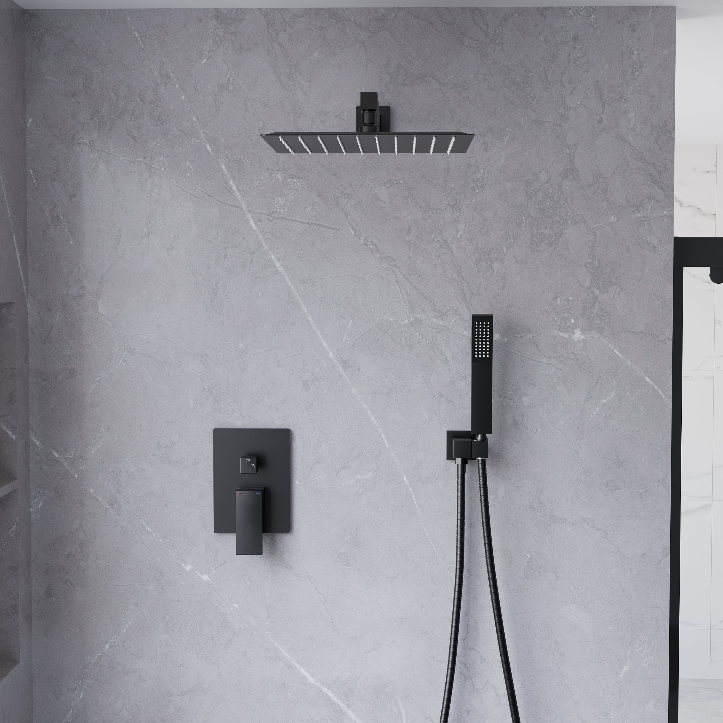 10-in Rain Shower Head Wall Mount Dual Head Built-In Shower System with with 2-way Diverter Valve Included