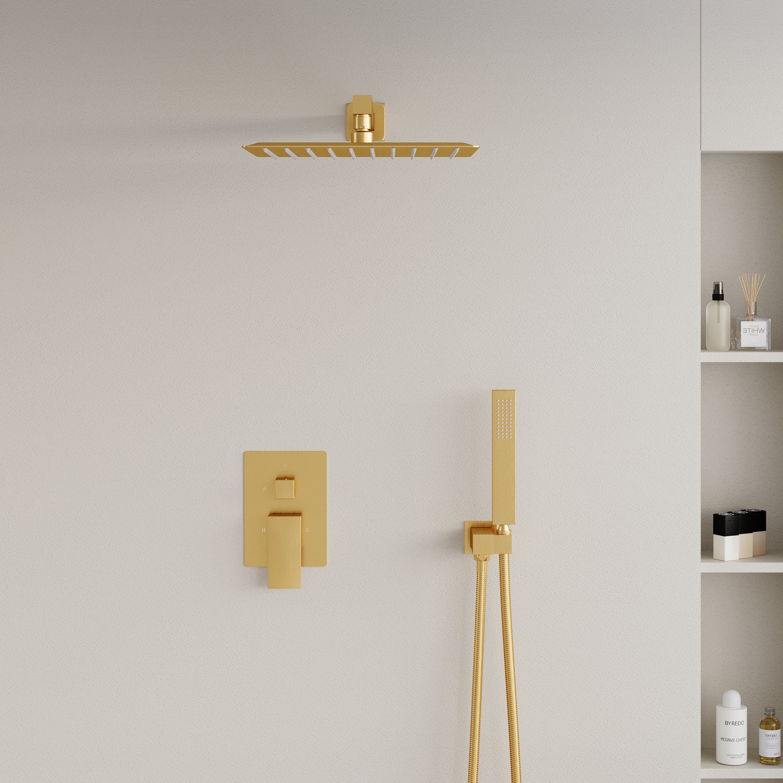 12-in Rain Shower Head Wall Mount Dual Head Built-In DT Shower System with 2-way Diverter Valve Included