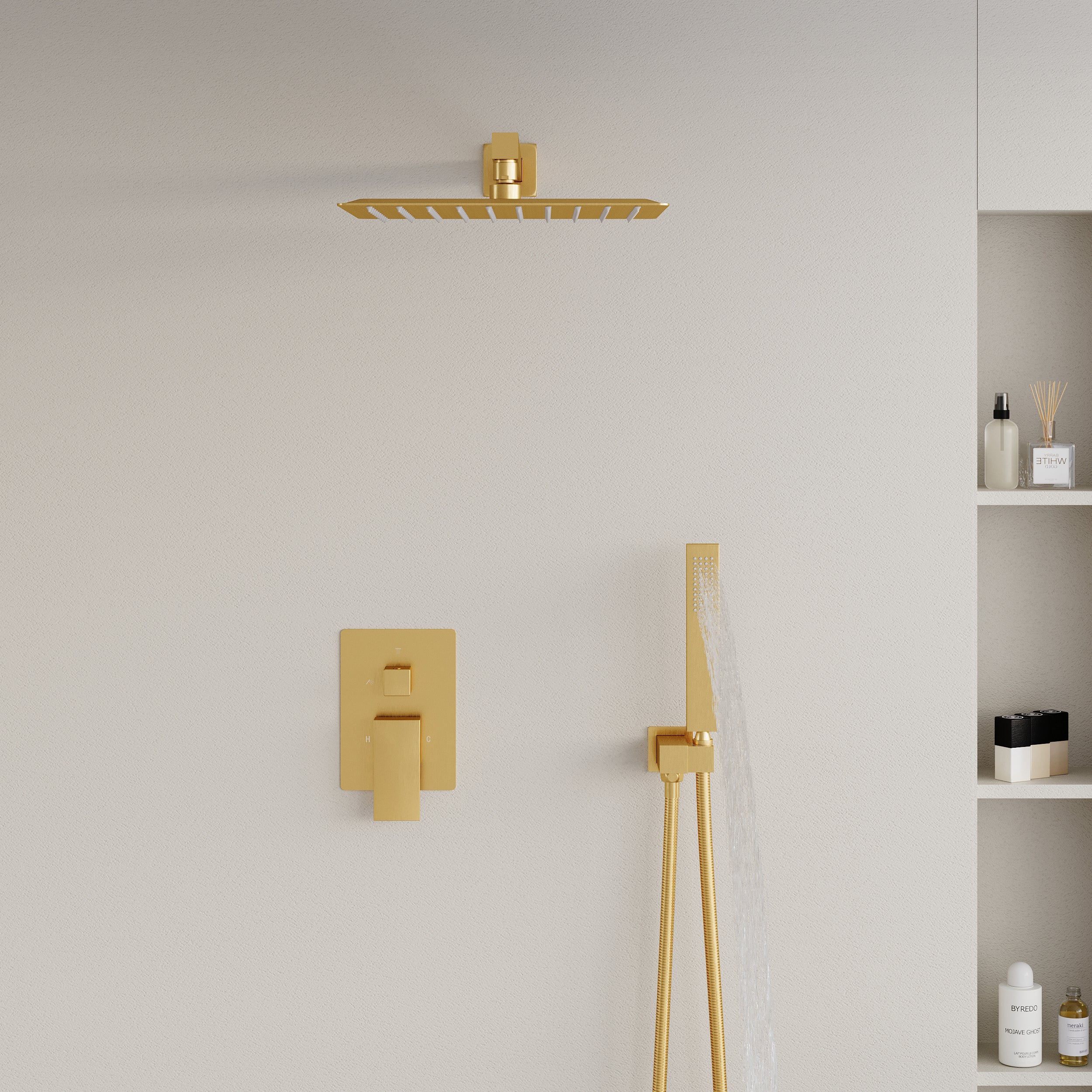 12-in Rain Shower Head Wall Mount Dual Head Built-In DT Shower System with 2-way Diverter Valve Included