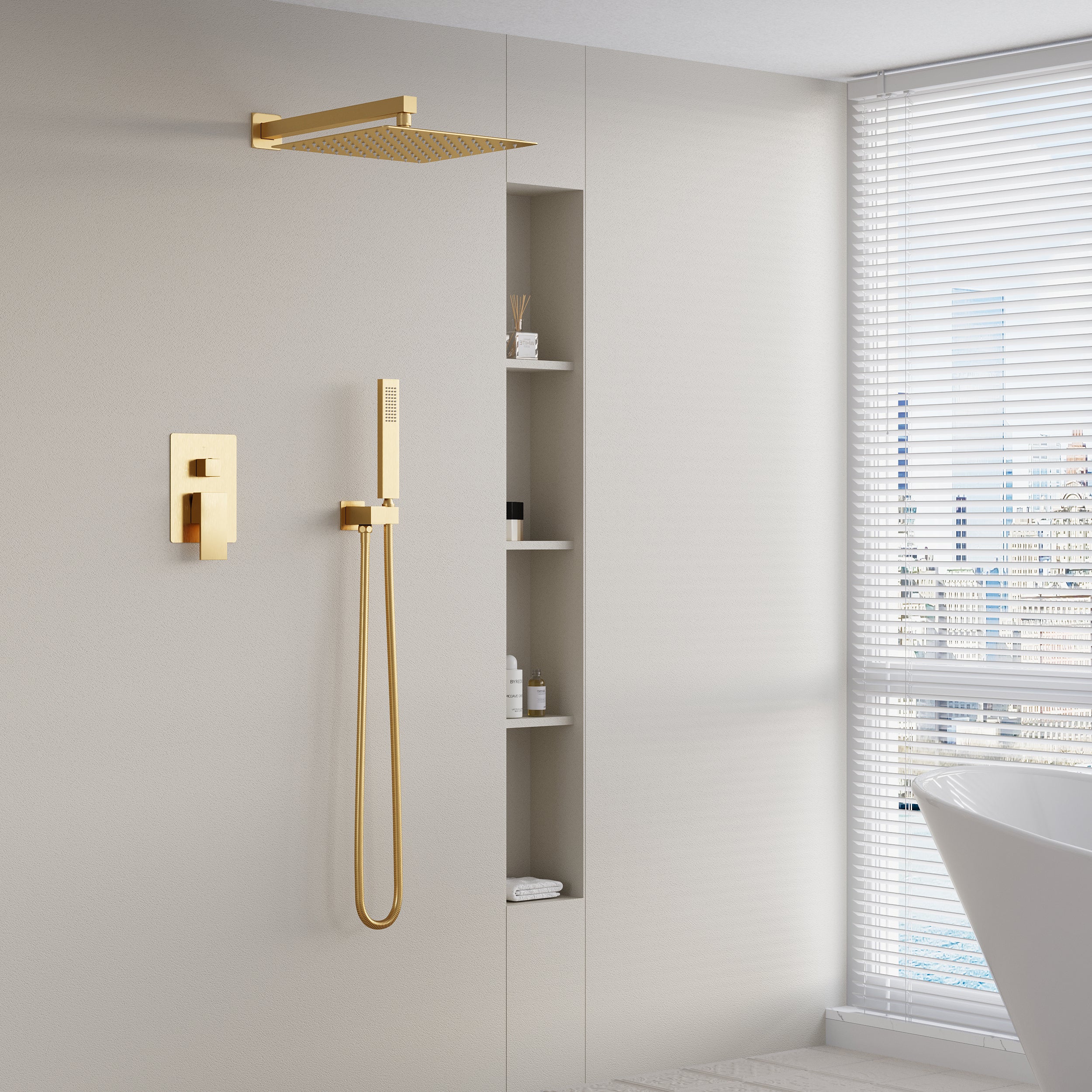 12-in Rain Shower Head Wall Mount Dual Head Built-In DT Shower System with 2-way Diverter Valve Included