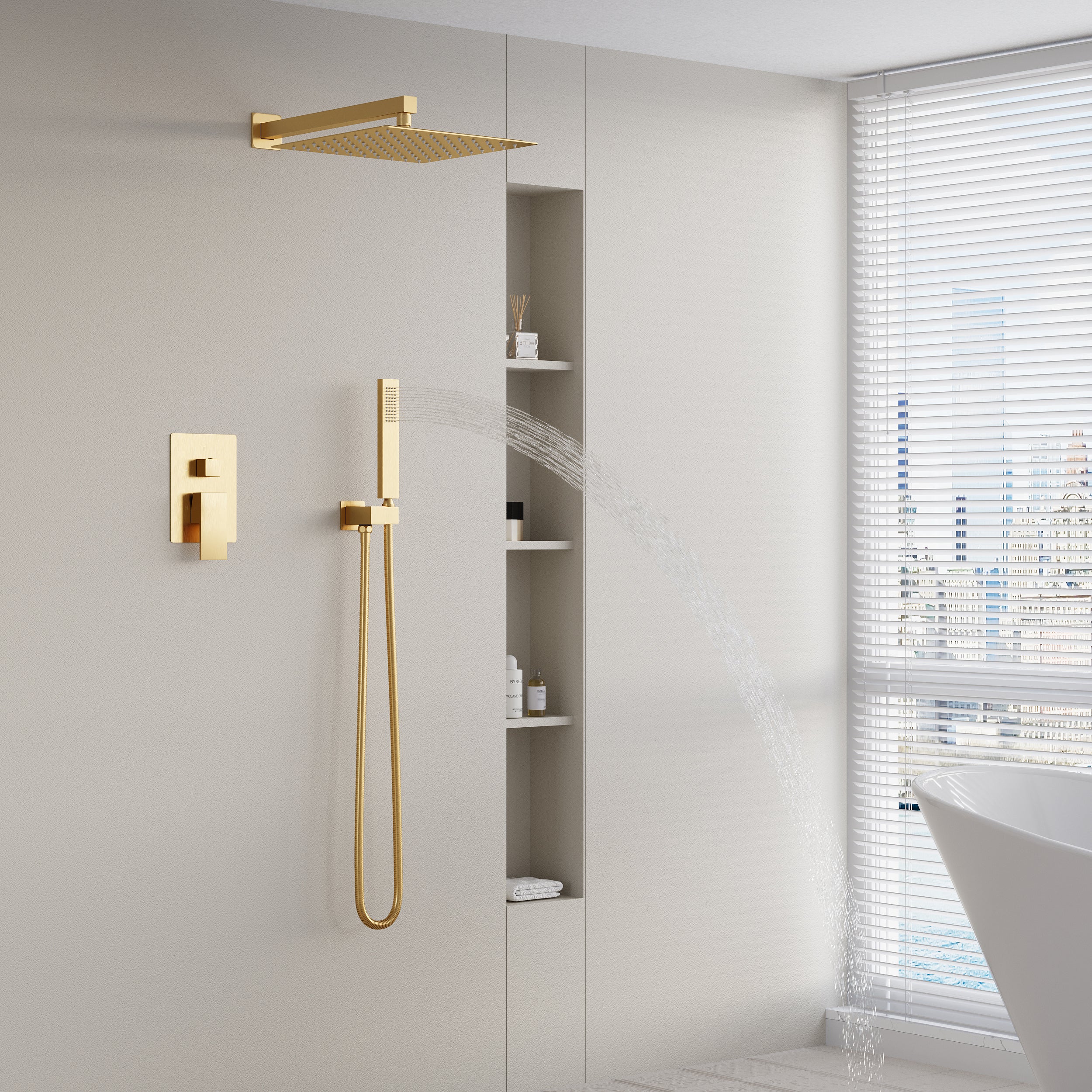 12-in Rain Shower Head Wall Mount Dual Head Built-In DT Shower System with 2-way Diverter Valve Included
