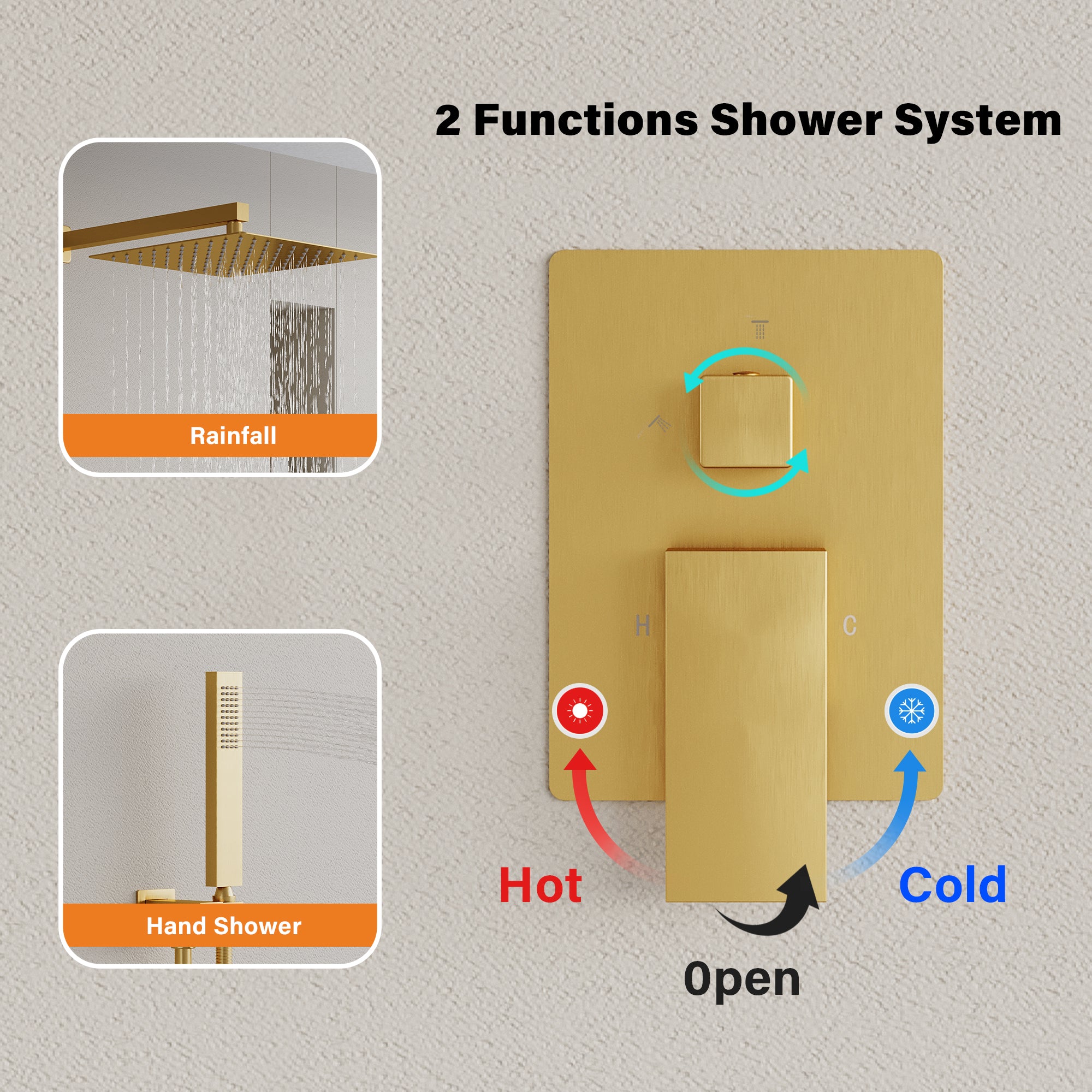 12-in Rain Shower Head Wall Mount Dual Head Built-In DT Shower System with 2-way Diverter Valve Included