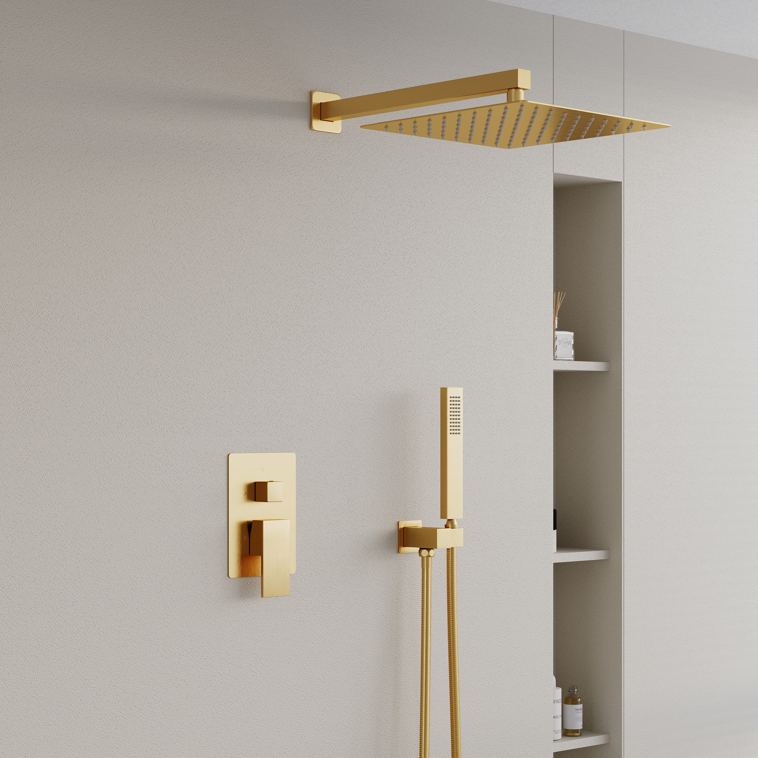 12-in Rain Shower Head Wall Mount Dual Head Built-In DT Shower System with 2-way Diverter Valve Included
