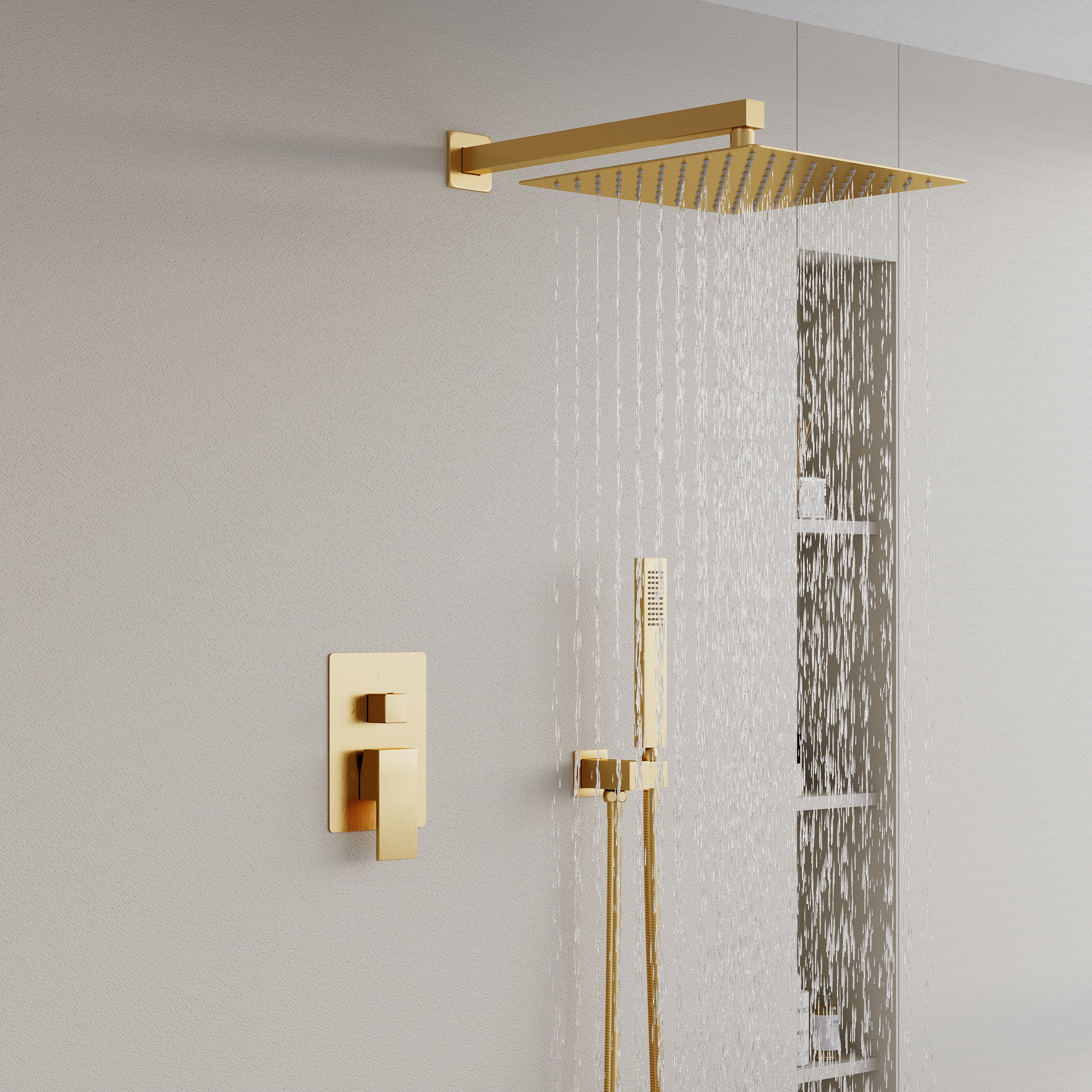 12-in Rain Shower Head Wall Mount Dual Head Built-In DT Shower System with 2-way Diverter Valve Included