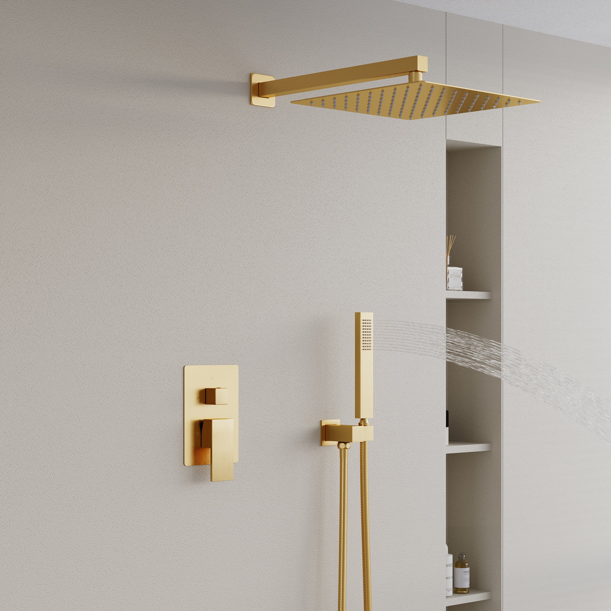 12-in Rain Shower Head Wall Mount Dual Head Built-In DT Shower System with 2-way Diverter Valve Included