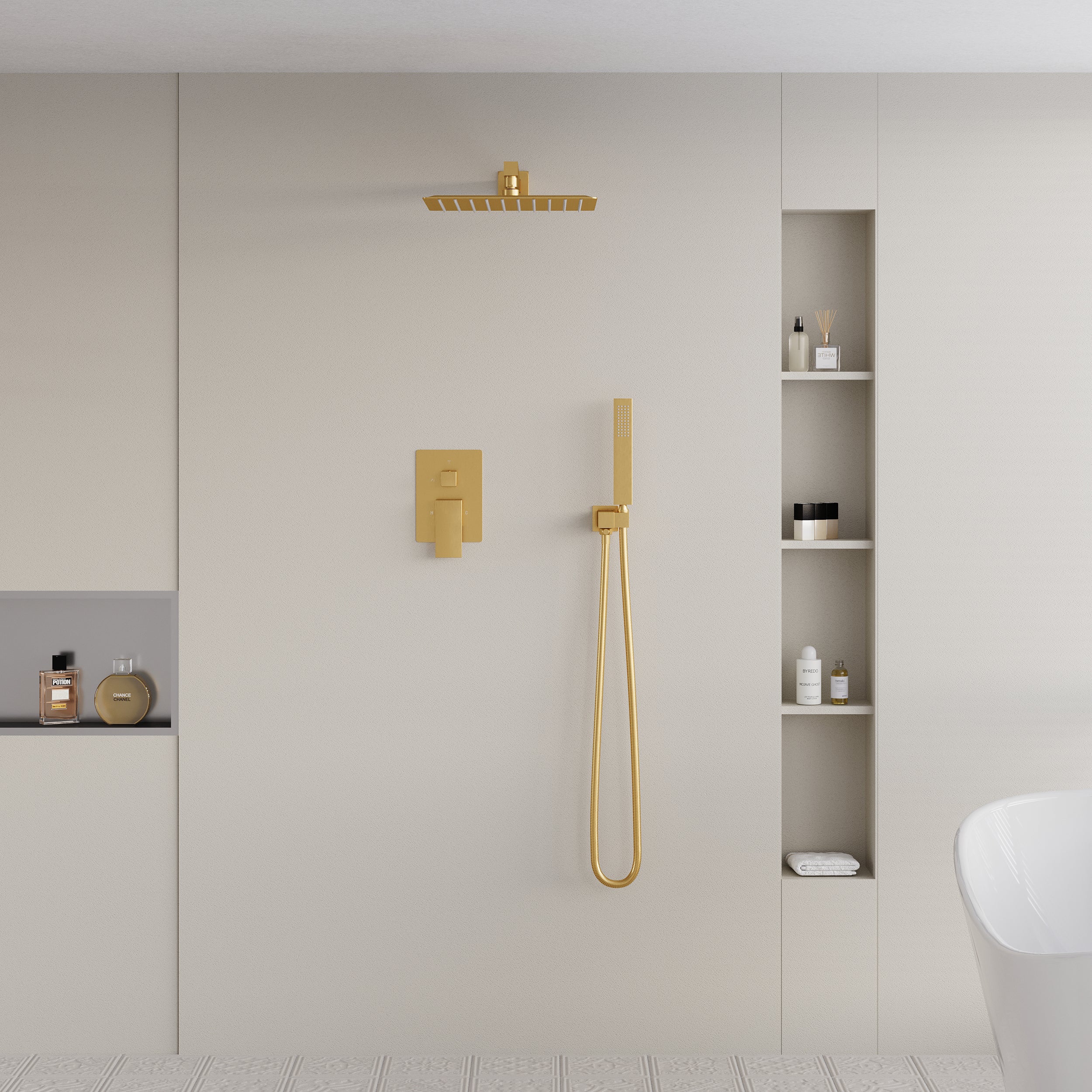 12-in Rain Shower Head Wall Mount Dual Head Built-In DT Shower System with 2-way Diverter Valve Included